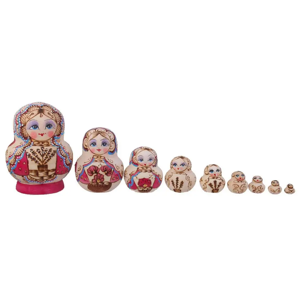 10pcs / Set Hand Painted Russian Matryoshka Girl Wooden Dolls