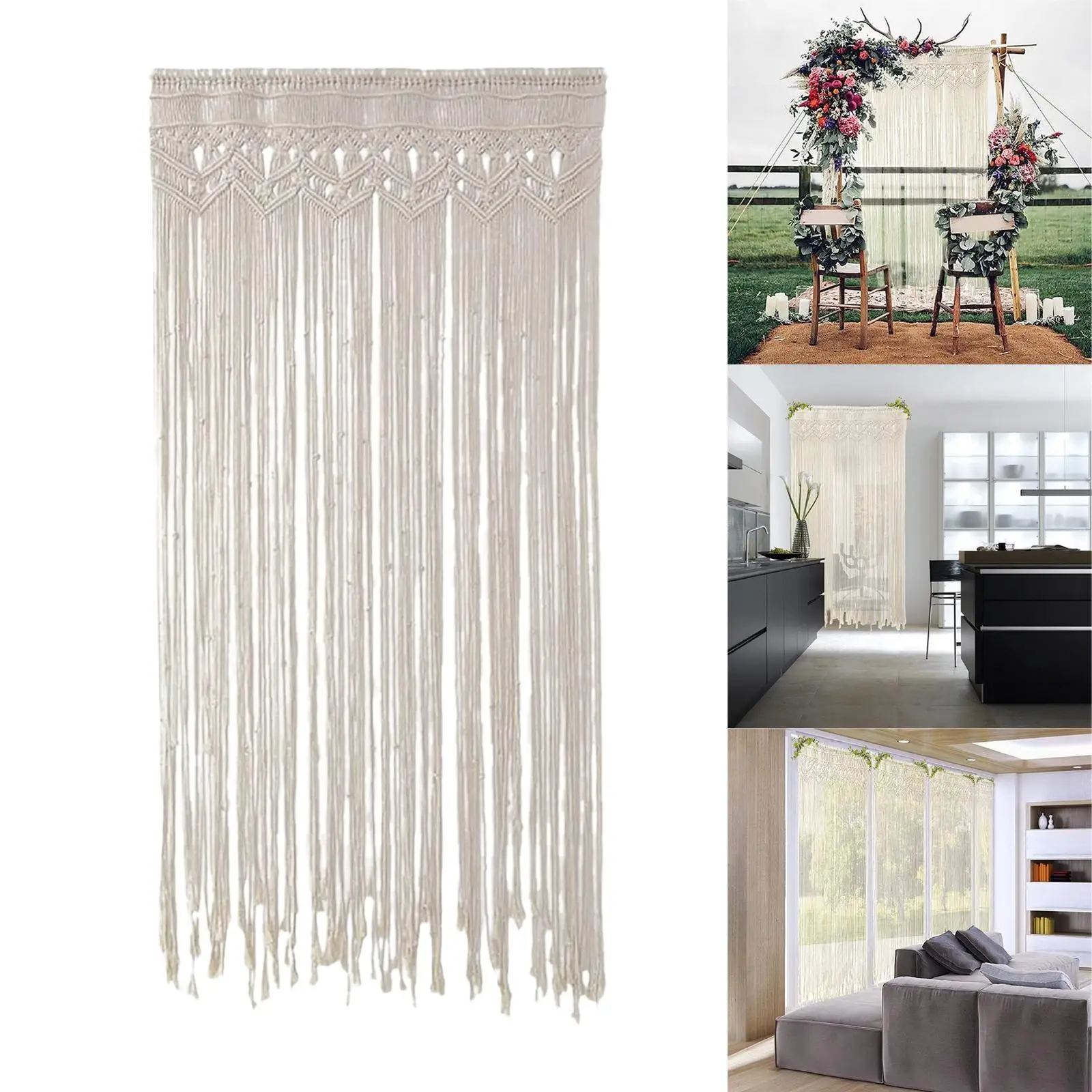 Macrame Tapestry Cotton Rope Woven Tapestry Curtain Boho Decor Tapestry for Bedroom Home Party Backdrop Decoration