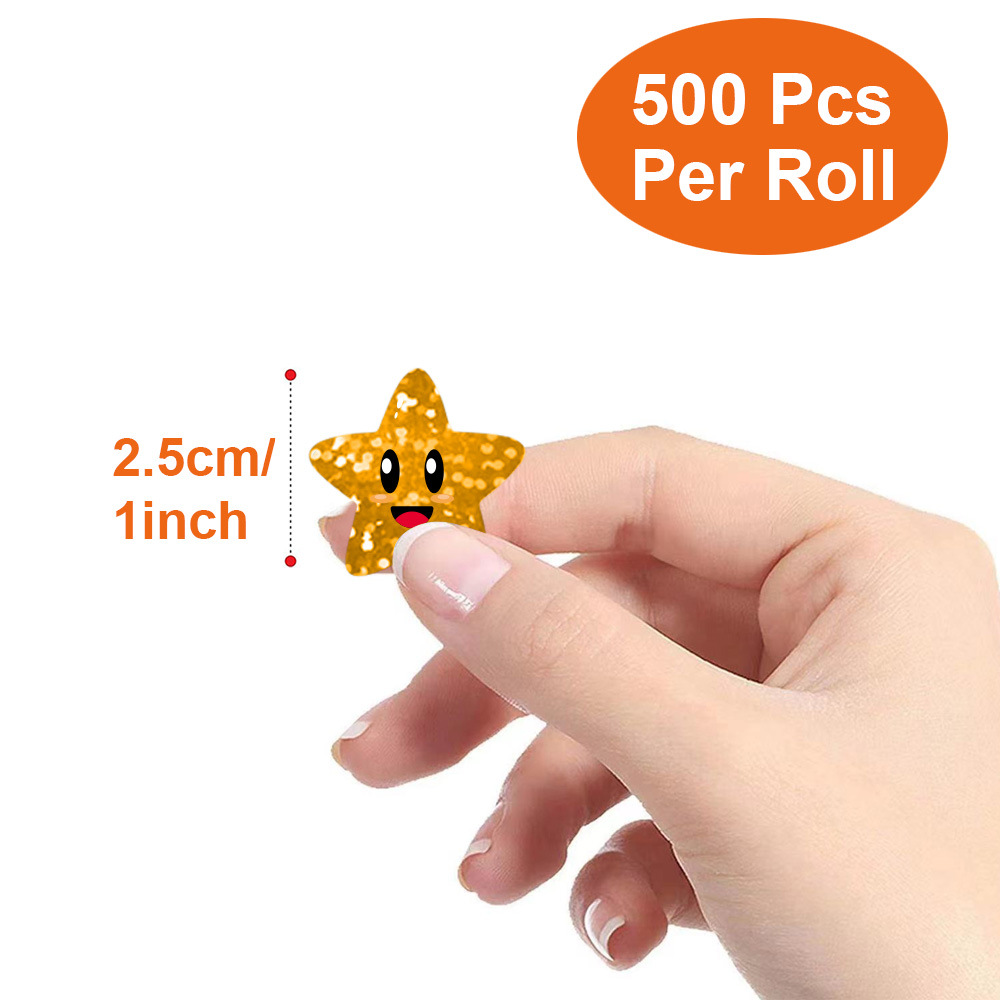 Holo graphische silberne Stern aufkleber für Kinder belohnen 500 Stück Folien stern aufkleber etiketten für Wand handwerk Klassen zimmer lehrer bedarf – Detail 5