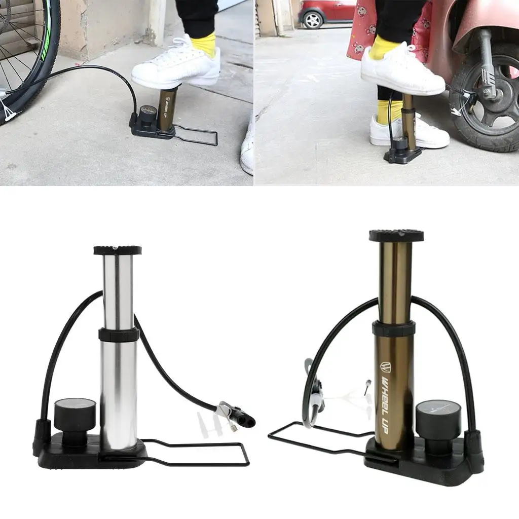 Bike Foot Activated Floor Pump with Pressure Gauge Mini Bicycle Motorcycle Ball Toys Air Inflator