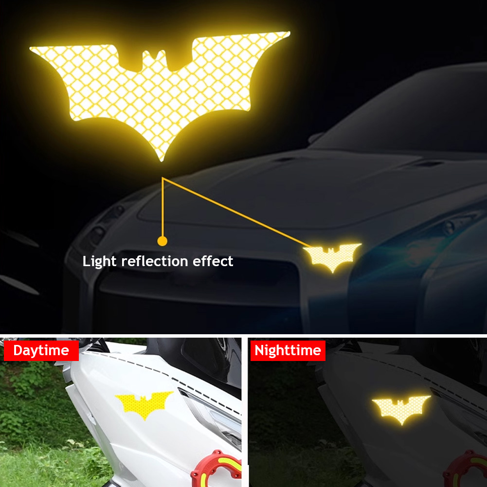 3Pcs Auto Reflektierende Aufkleber Reflektierende Band Warnung Aufkleber Nacht Sicher Fledermaus Stil Dekoration Motorrad Helm Aufkleber – Detail 2