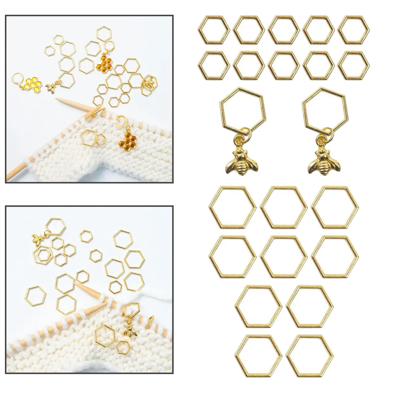 Hexagon Ring Stitch Markers Art Golden Bee Shape Craft Handmade DIY Knitting Stitch Marker for Sweater Scarf Weaving Tool