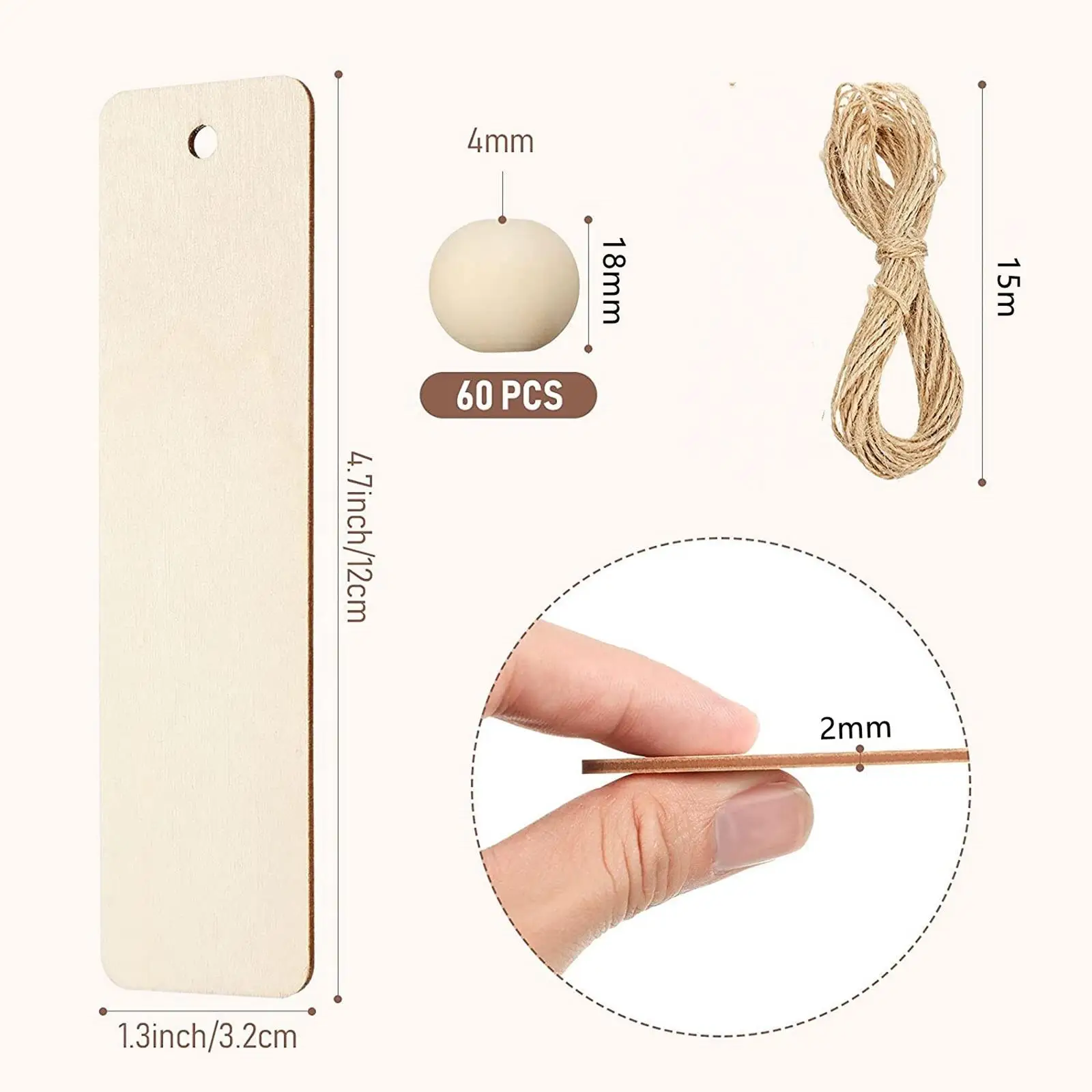 Unfinished Round Wooden Beads Bookmarks Hanging Tags Crafts Project Decoration Wood Spacer Beads for Painting Pendant Wedding