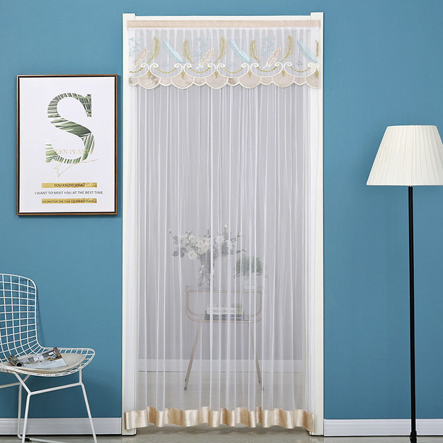 Summer Double Screen Door Lace Embroidery Curtain Anti Mosquito