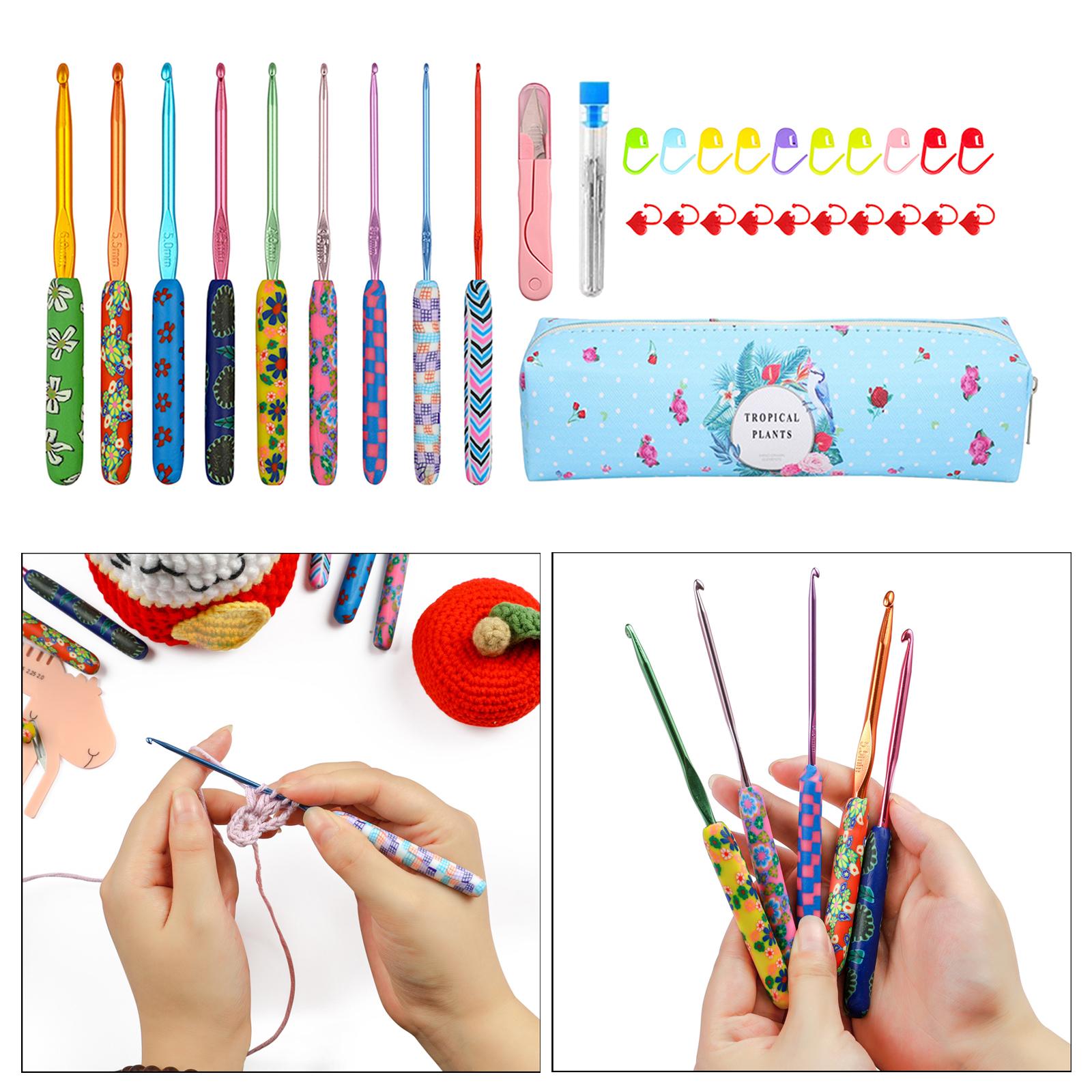 9 Pieces 2-6mm Crochet Hooks Set Big Size Soft Handle Crochet Needles Yarn Weave Knitting Needles Set for Yarn Craft Gift