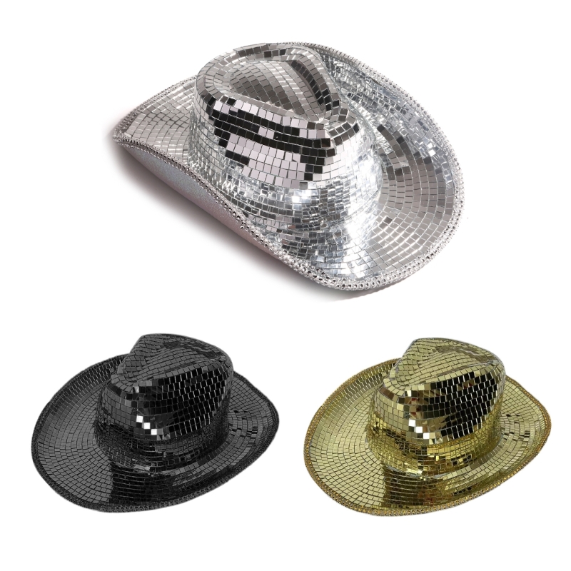 Reflektierender Cowboyhut mit verspiegelter Glitzer-Disco-Kugel, glänzend für Junggesellenabschied – Detail 2