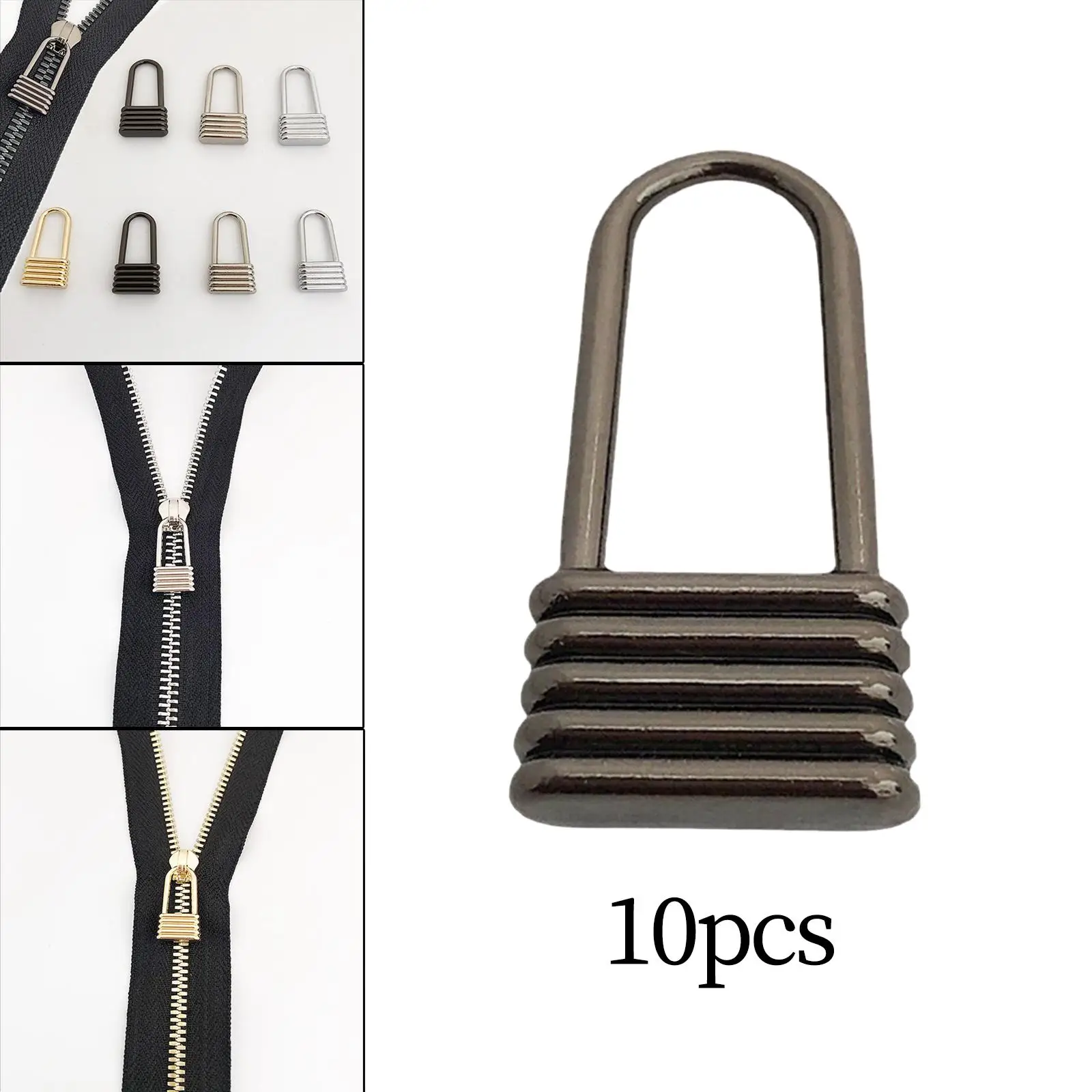 10Pcs Metal Zipper Pulls Accessories Mend Replace Handle Fixer Pull Tab Zipper Heads for Jacket Luggage Backpack Purse Suitcase