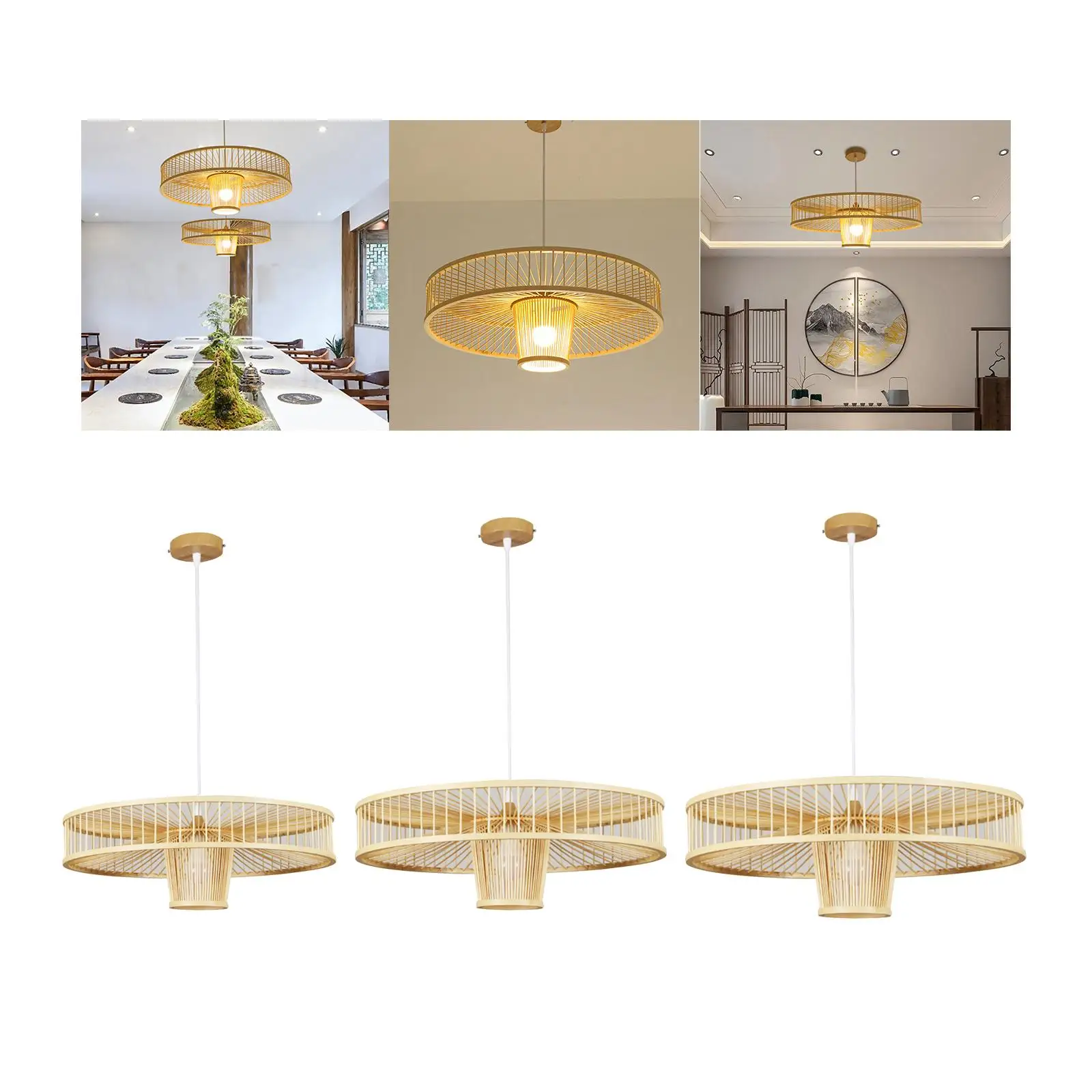 Nordic Pendant Ceiling Light Shade Hanging Light Fixture E27 Base Bamboo Bulb Guard for Hallway Homestay Entryway Cafe Decor
