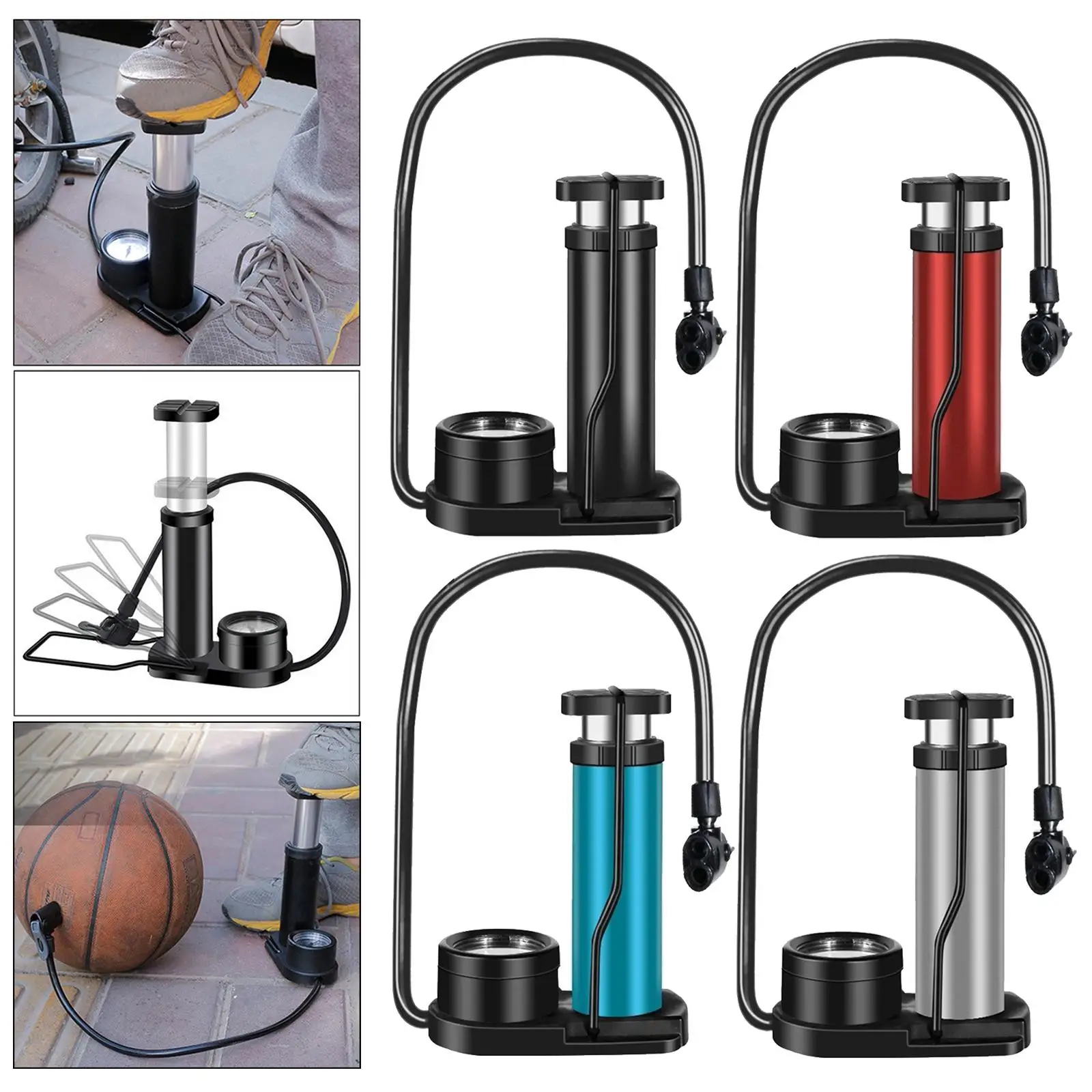 Portable Mini Tire Pump, Foot Activated Pump, Tyre Inflator with Pressure Gauge for Bikes, Motorcycles