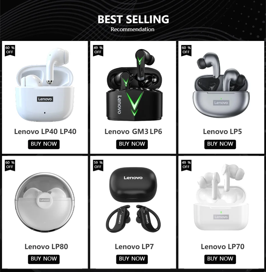 Lenovo LP2 Wirless Bluetooth 5.0 Earphones Touch Control Wireless Headphone Sports Earbuds Waterproof Headset Mic Control Button