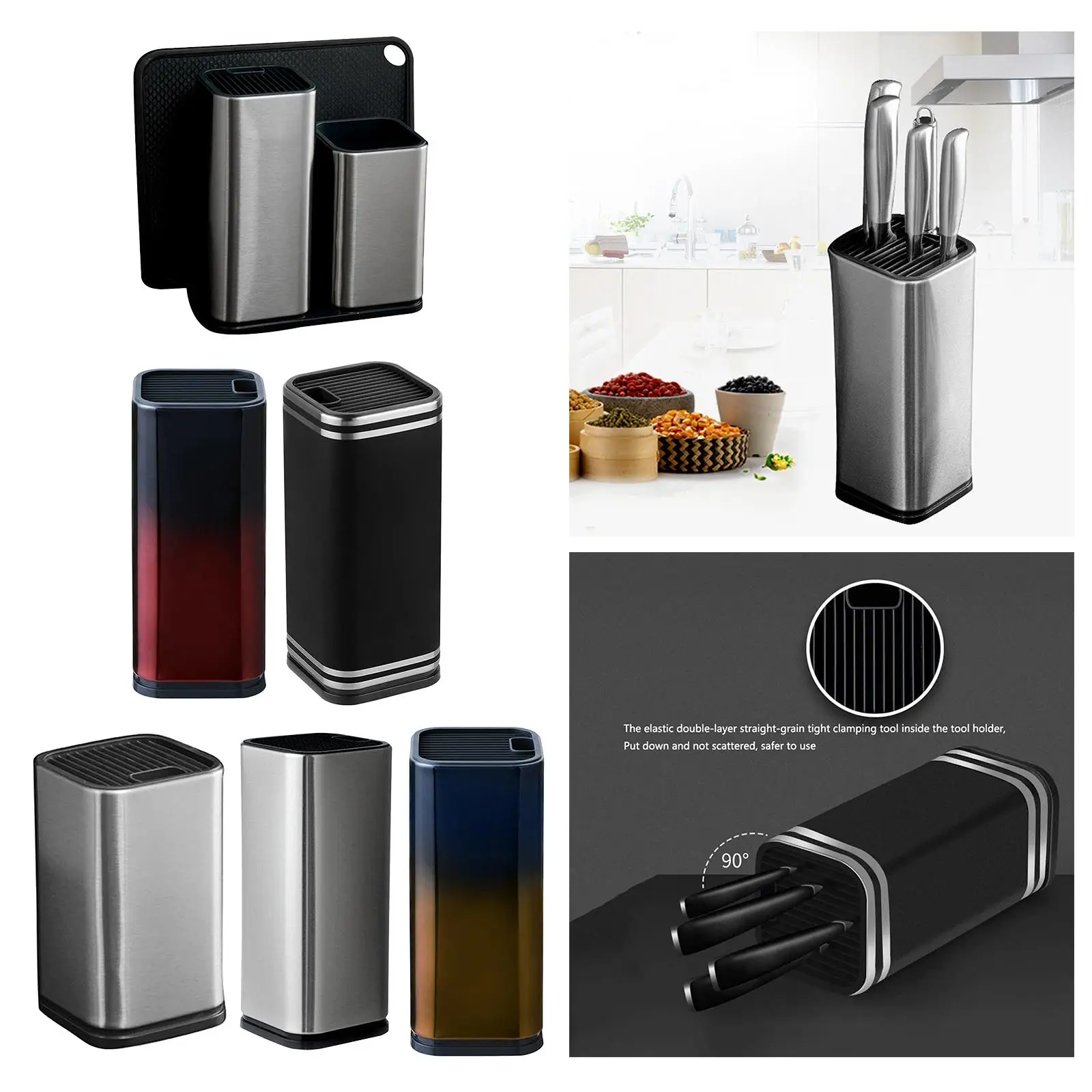 Stainless Steel Knife Block Holder Save Space Keep Tableware Cleaning Knife Organizer Slot Design