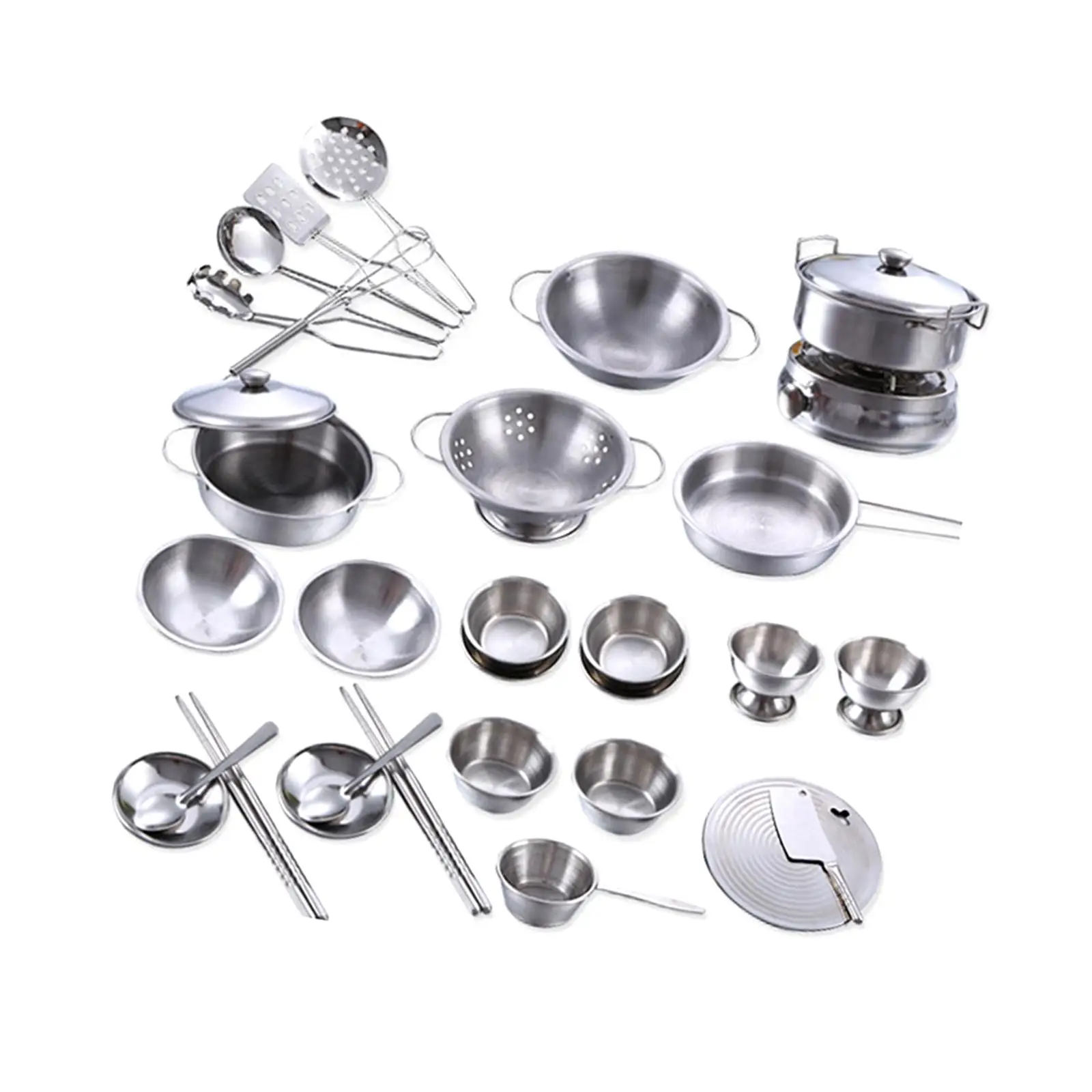 25Pcs Kitchen Pretend Toys Cooking Utensils Stainless Steel Durable Polished