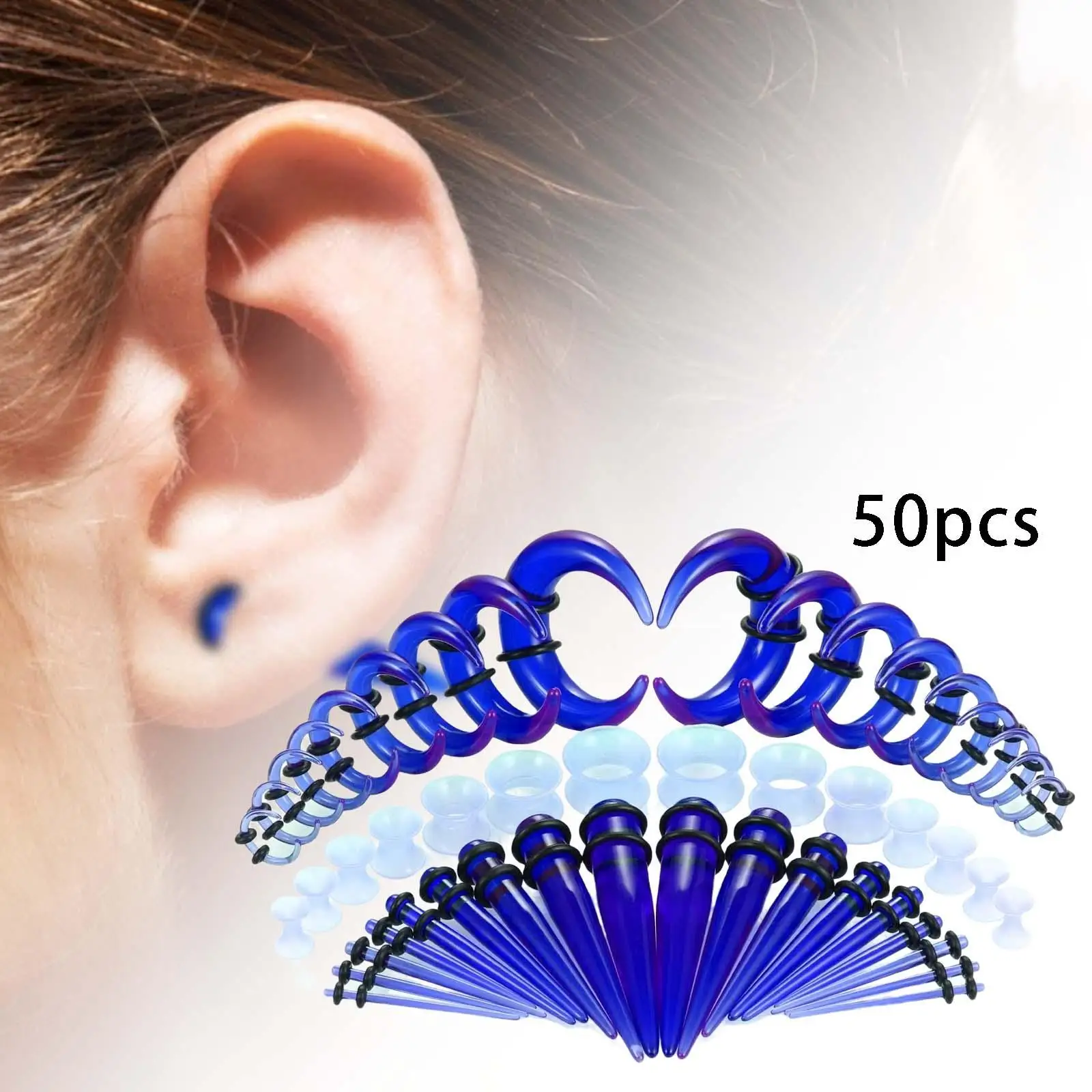 50Pcs Ear Gauge Stretching Kit Stretching Ear Stretchers Expanders Kit Ear Gauges Plugs Kit Expander Piercing Body Jewelry Adult