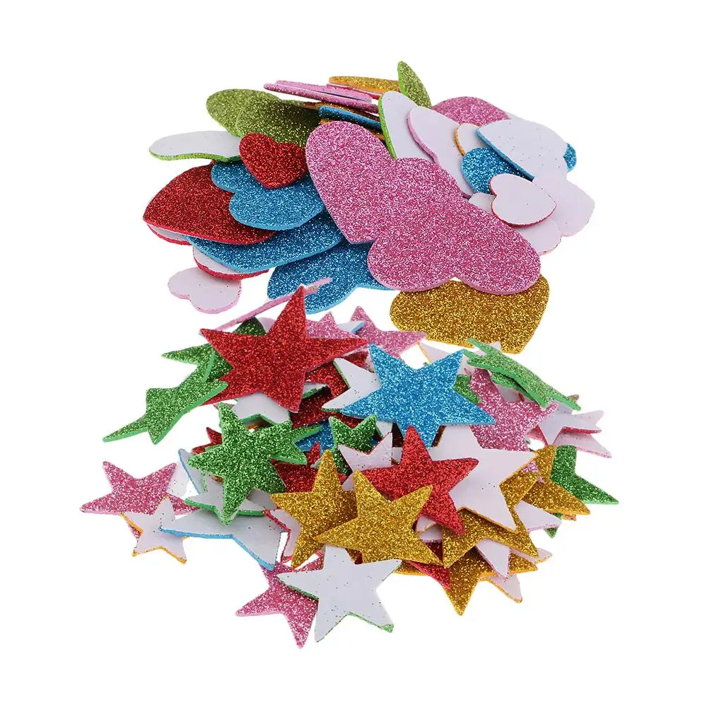110 Pcs Mixed  Shape Self  Foam Glitter Stickers for Kids Children Early Educational Toys Kindergarten DIY Decoration Craft