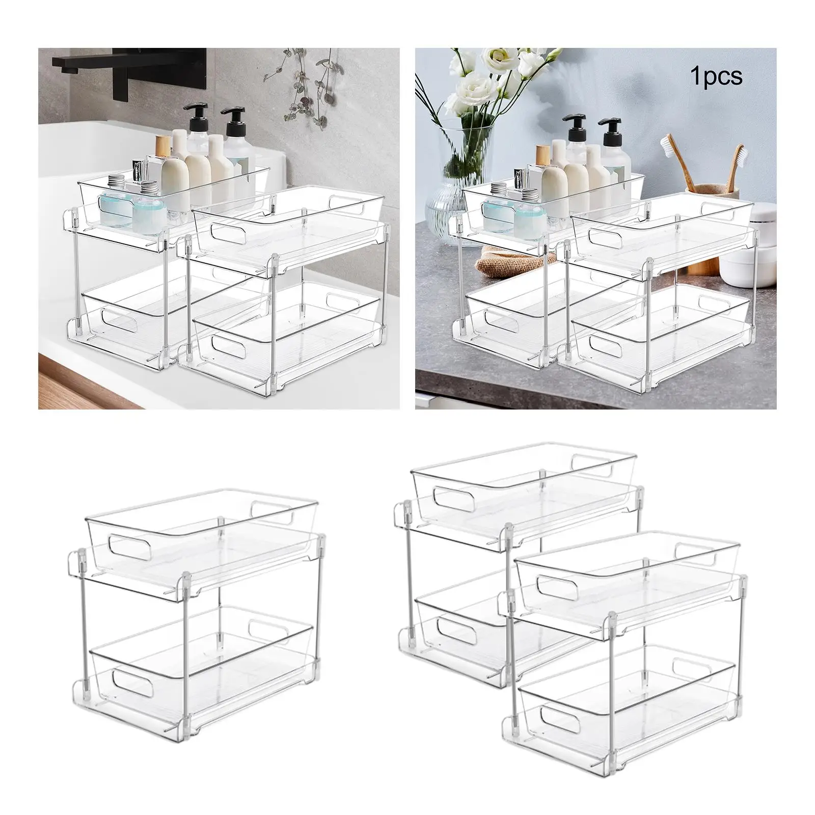 Slide Out Pantry Cabniet Storage Bins 2 Tier under Sink Kitchen Fridge Organizers for Countertop Toiletries