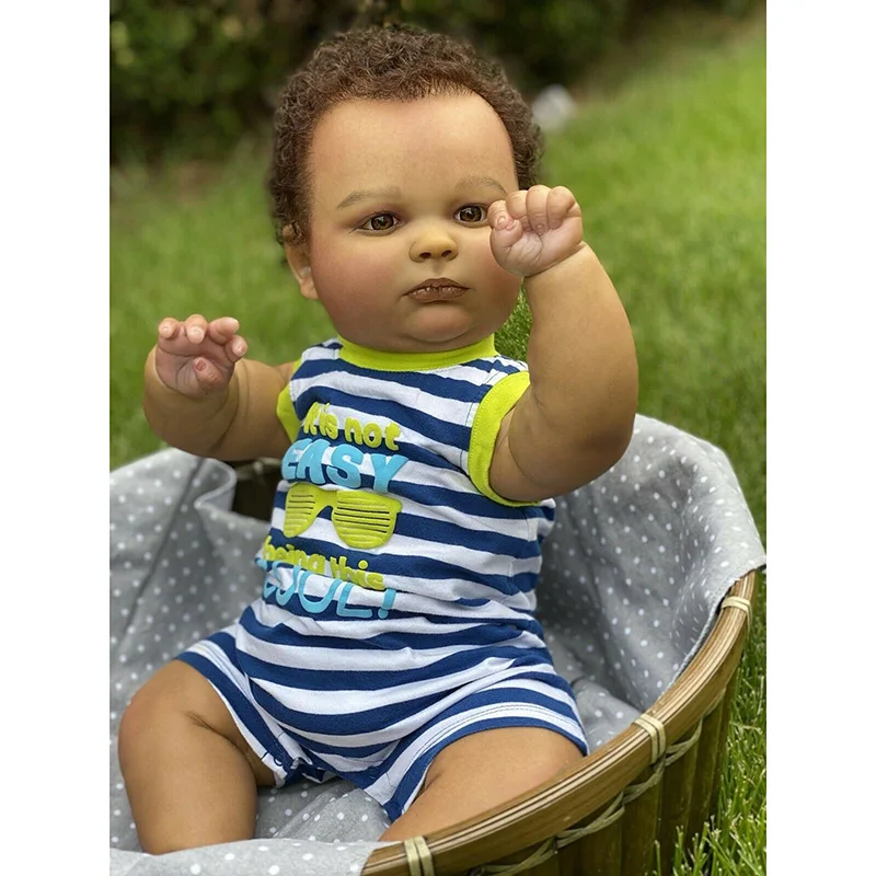 50Cm Reborn Baby Boy Tan Skin African American Toddler Kids Toy For Birthday And Christmas