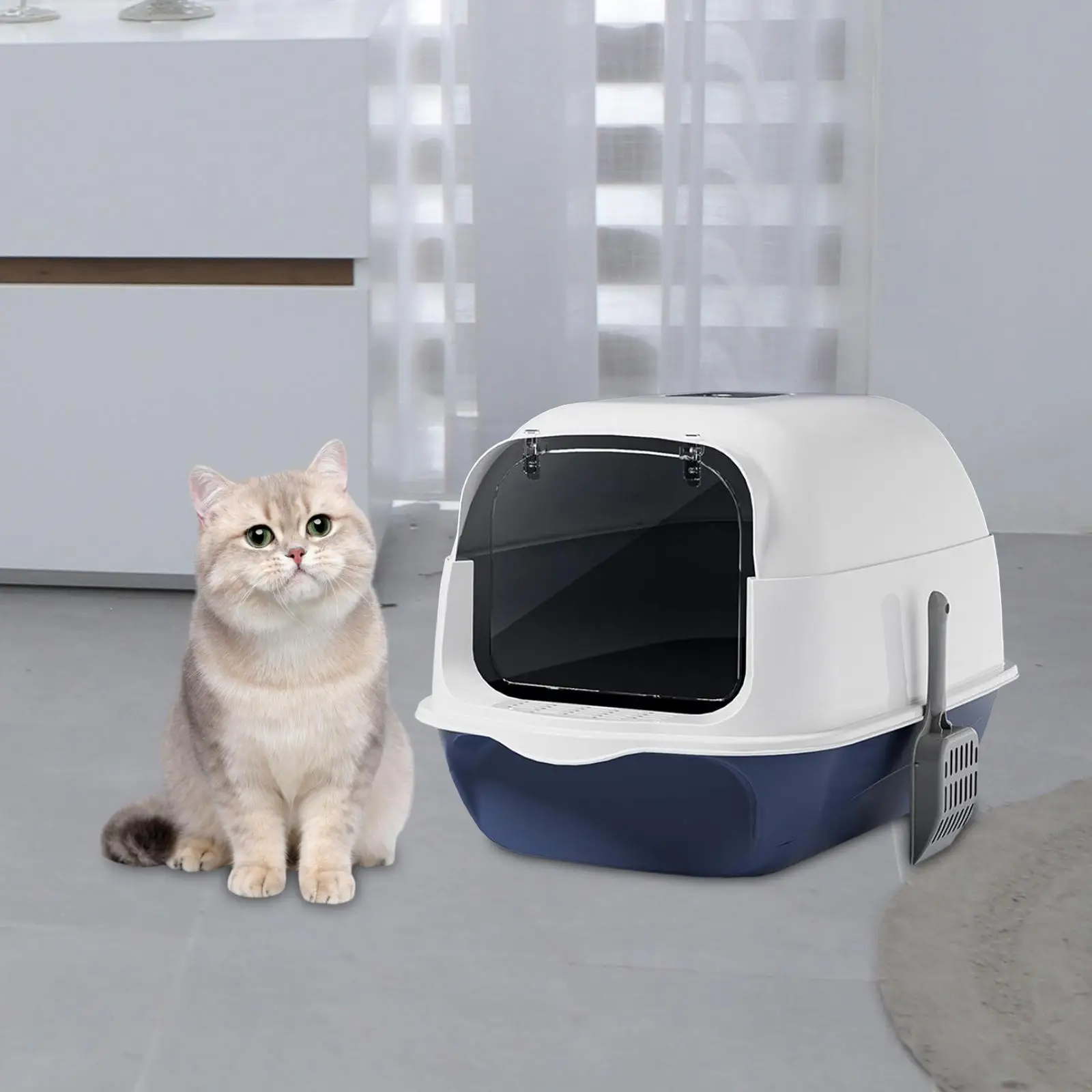 Hooded Cat Litter Box Large Cat Toilet with Shovel Durable Large Cat Litter Box Detachable with Door Hooded Cat Litter Tray