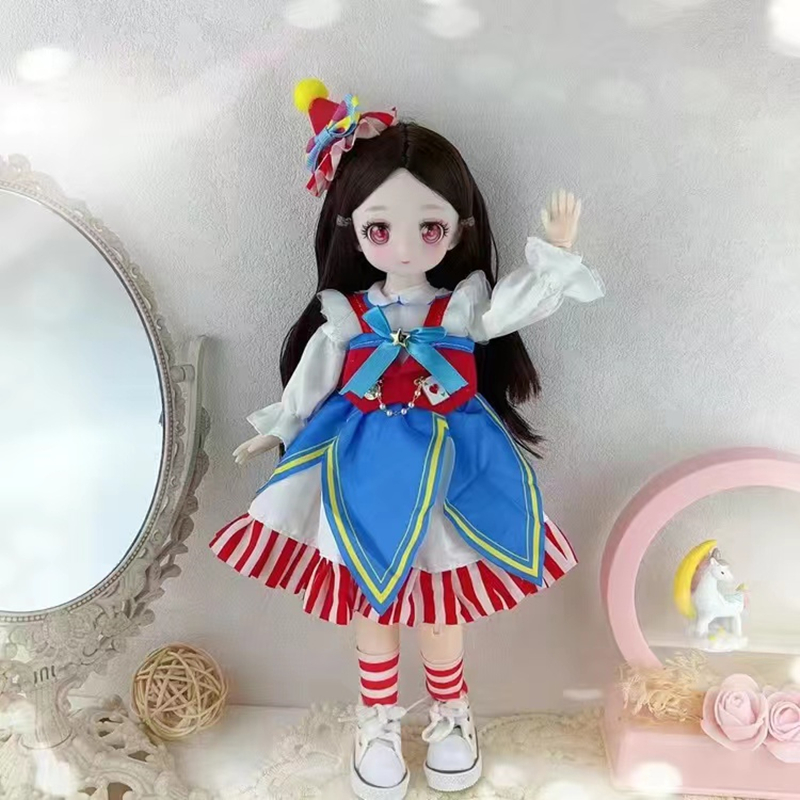30cm Kawaii BJD Doll Girl 6 Points Joint Movable Doll with Fashion Clothes Soft Hair Dress Up Girl Toys Birthday Gift Doll New