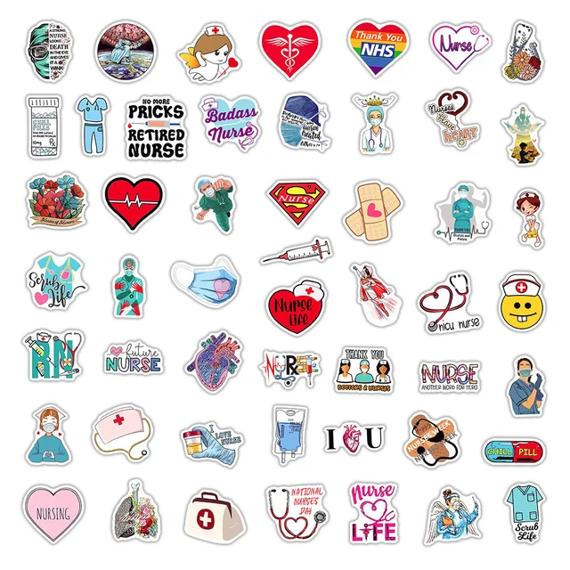 10pcs Nurse Stickers Vinyl Nursing Hospital Care Decals Appreciation Love