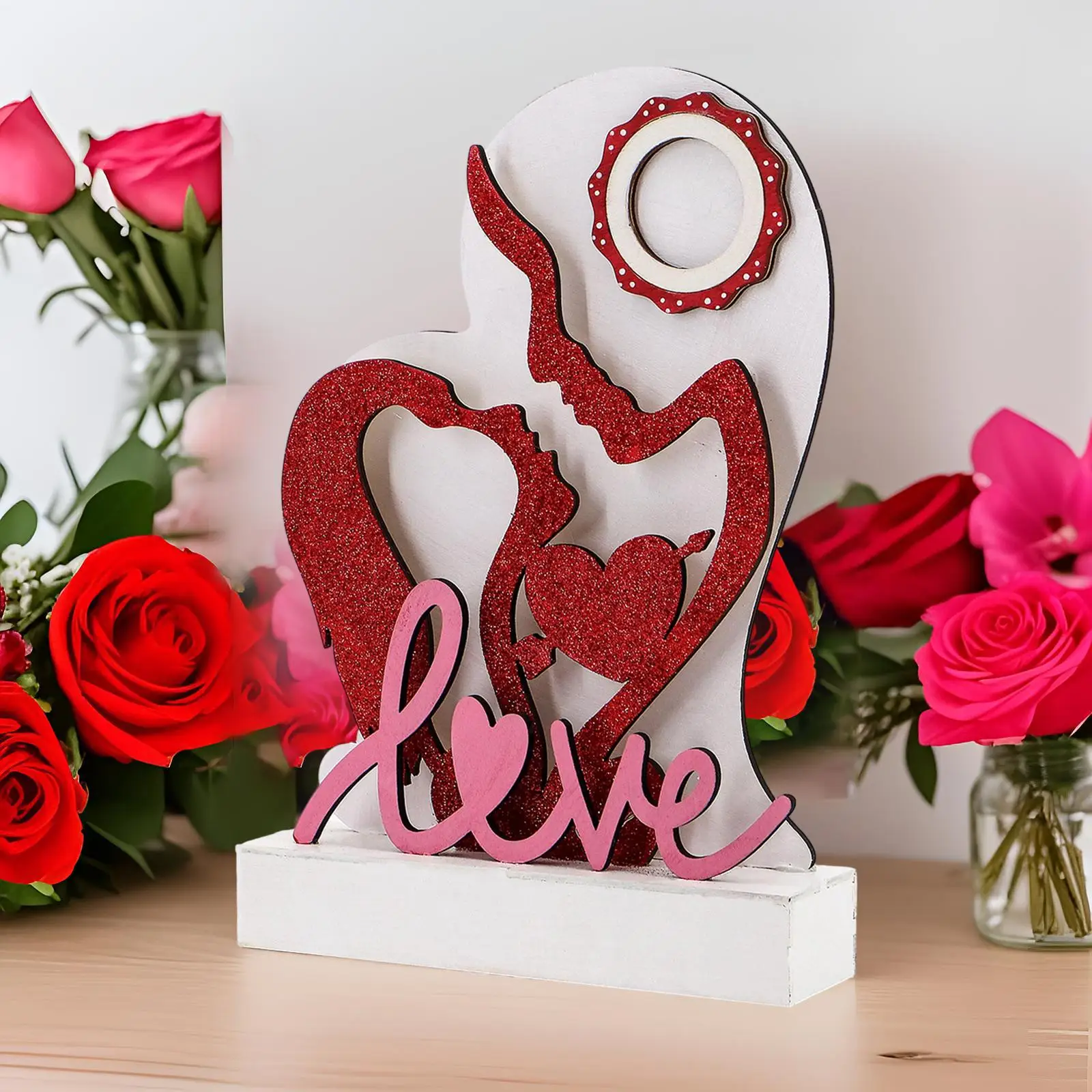 Valentine Decoration Wood Couple Silhouette with Light for Engagement Sturdy