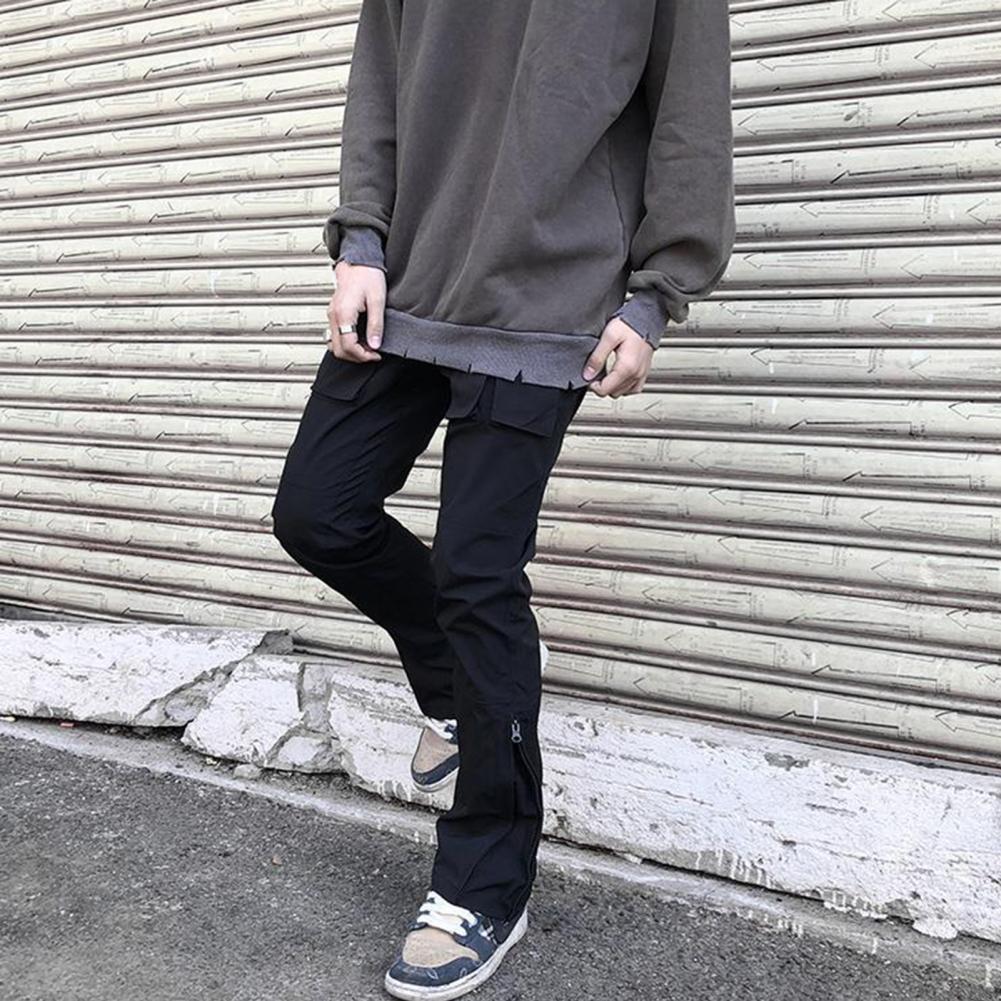 Description Picture 6 of itemTrendy Men Pants Flare Leg Hip Hop Sports Pants Pure Color Mid Waist Sweatpants