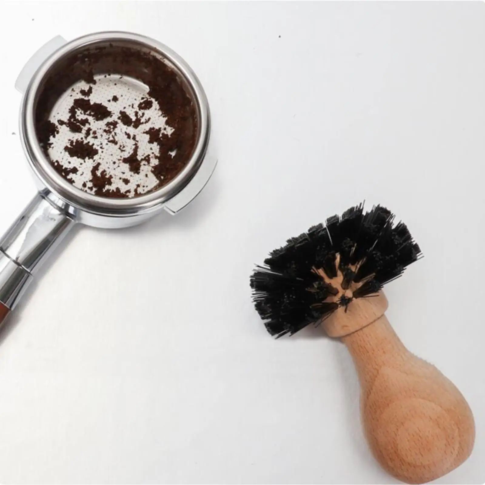 Espresso Tamper Cleaning Brush with Wooden Handle for 51mm 53mm Basket Home