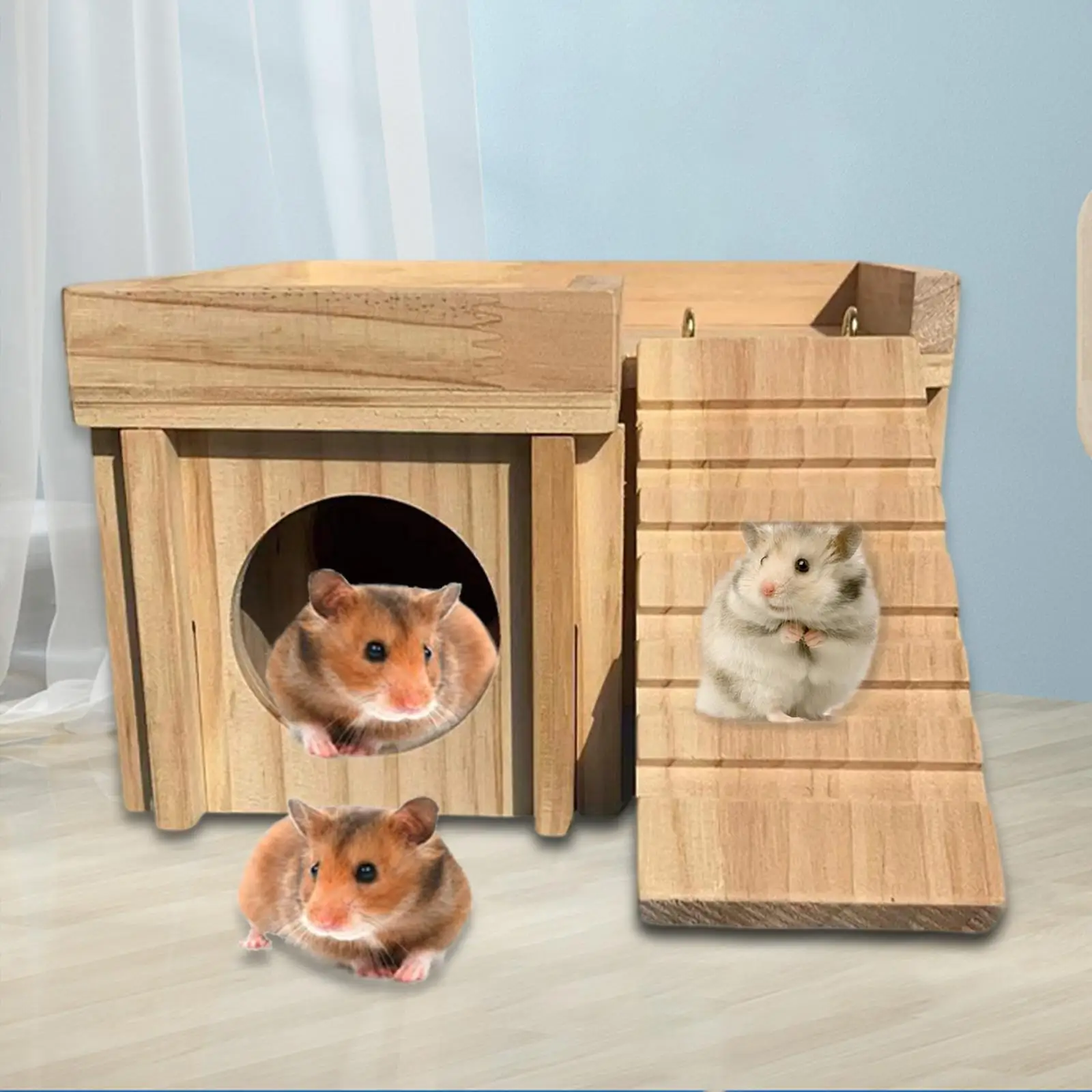 Hamster Wooden House with Ladder Board Room for Dwarf Hamster Chinchillas