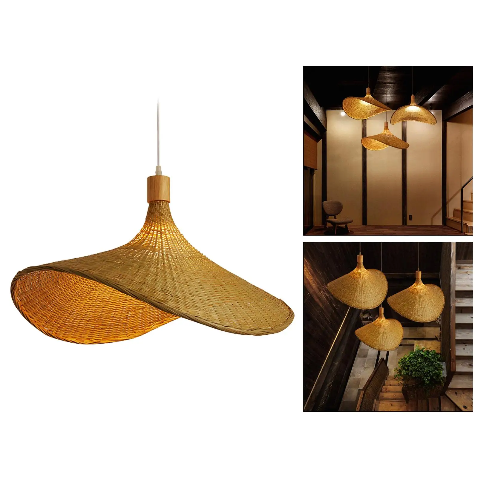 Ceiling Lamp Rattan Hat Lampshade 30cm -Bulb Not Included for Living Room Handmade Easy Install Vintage with 120cm Cord Rustic