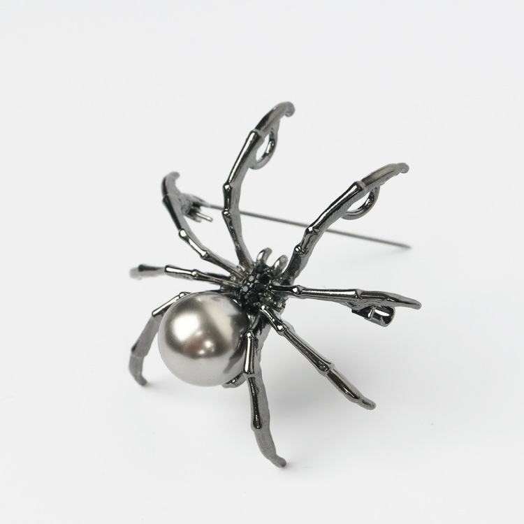 Punk Personalisierte Schwarze Perle Spinne Broschen Für Frauen Männer Kreative Kleidung Schal Zubehör Brosche Metall Pin Party Schmuck – Detail 8