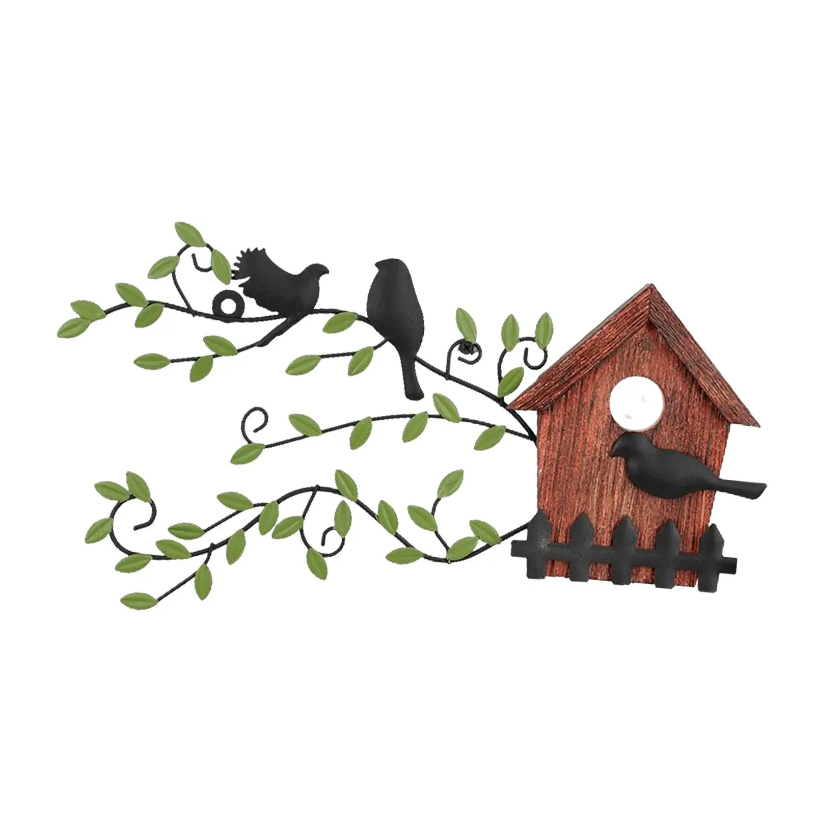 Metal Birds Wall Decor Birdhouse Art Hanging Ornament for Outdoor Holiday Gift Patio