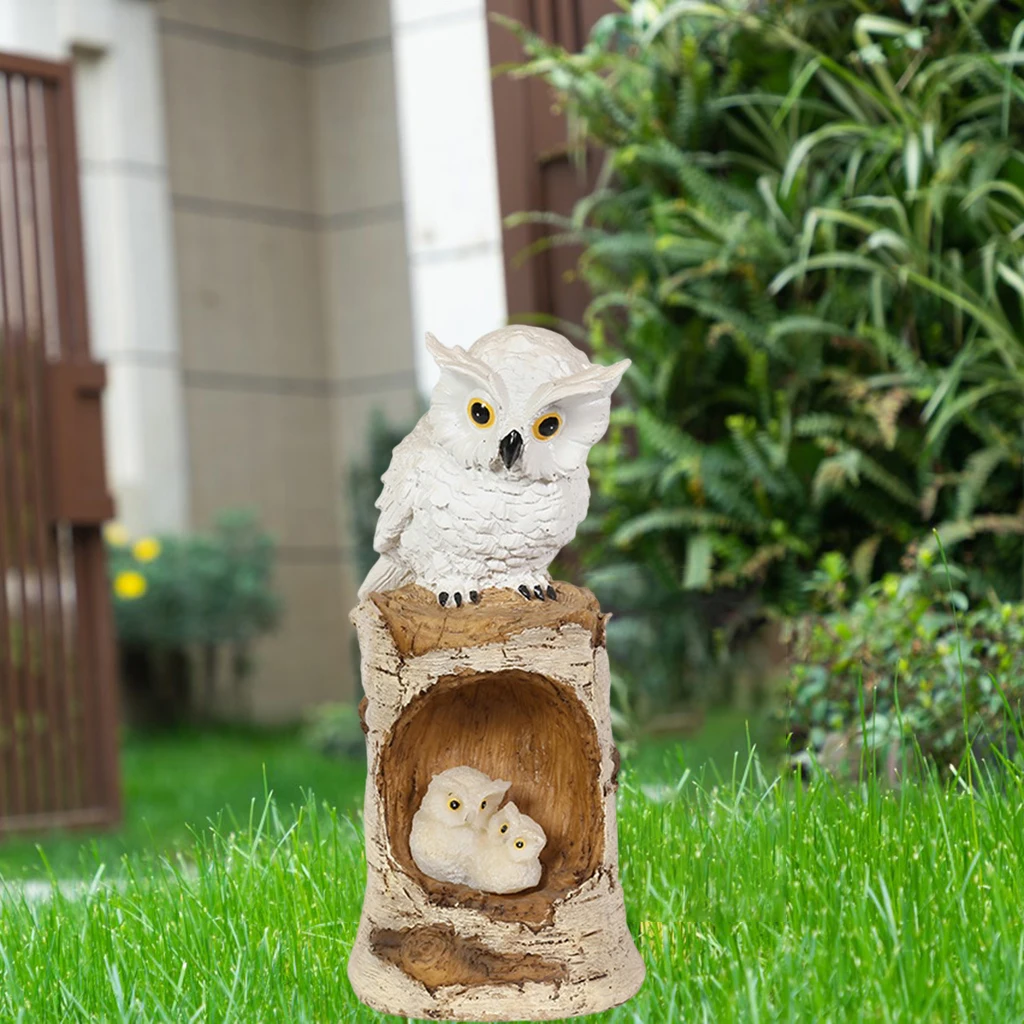 Owl Garden Statue Solar Powered Lights Figurine Resin Patio Yard Ornaments