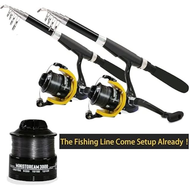 Fishing Pole Combo Set,2.1m/6.89ft 2PCS Collapsible Rods 2PCS Spinning Reels  Lures Set Carrier Bag Fishing Rod Reel Combos