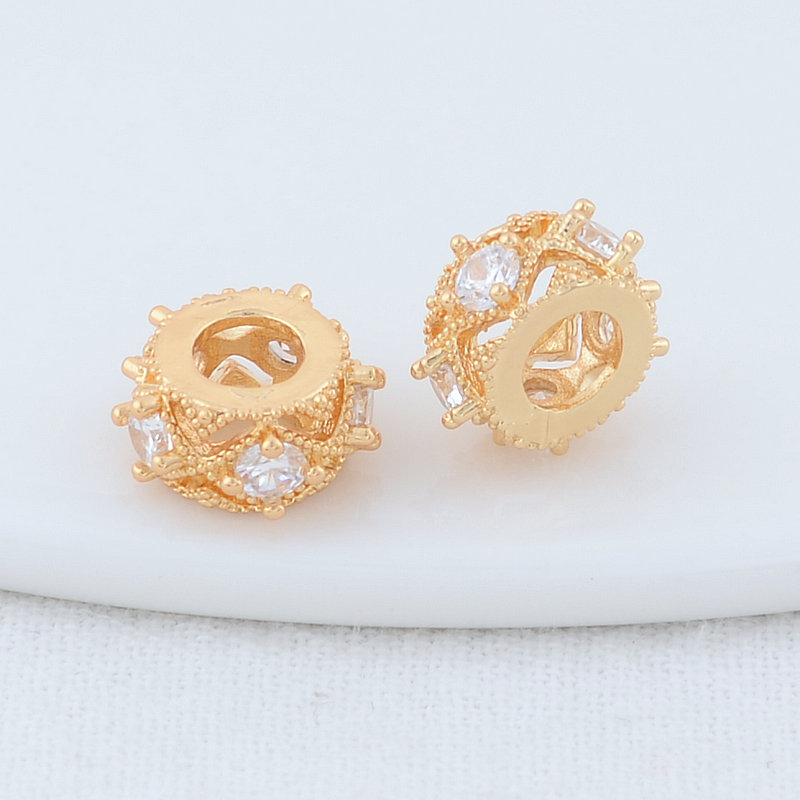7,8mm 9mm 14 Karat vergoldete Messing-und Zirkon kristall perlen lose Abstands perlen für Zubehör zur Herstellung von DIY-Schmuck – Detail 8