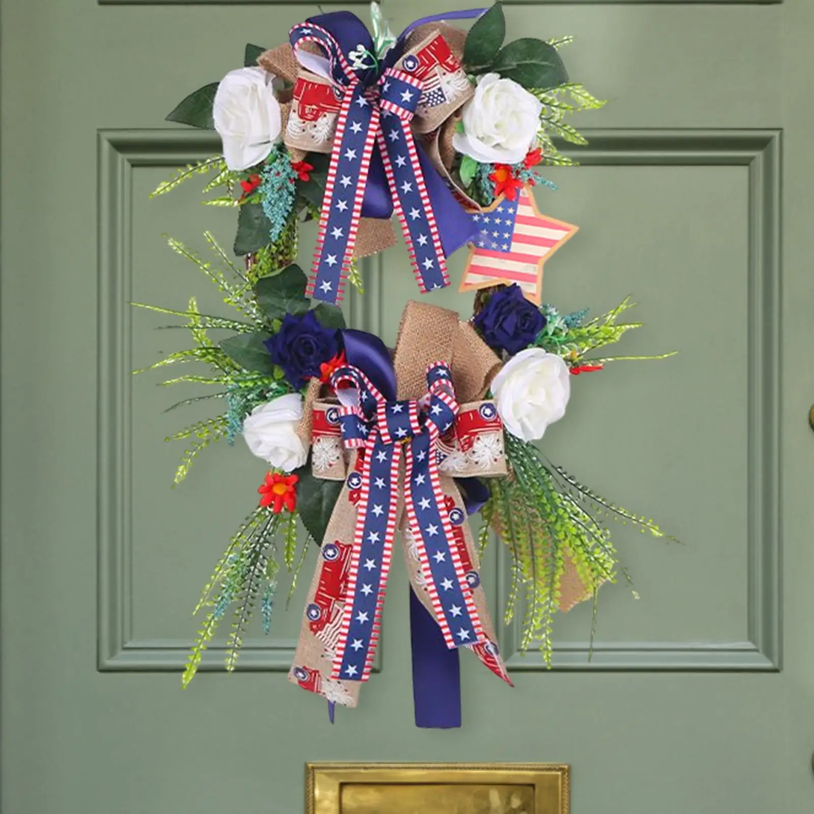 Independence Day Wreath Large Memorial Day Wreath Decorative 4TH of July Wreath for Office Porch Front Door Home Decoration