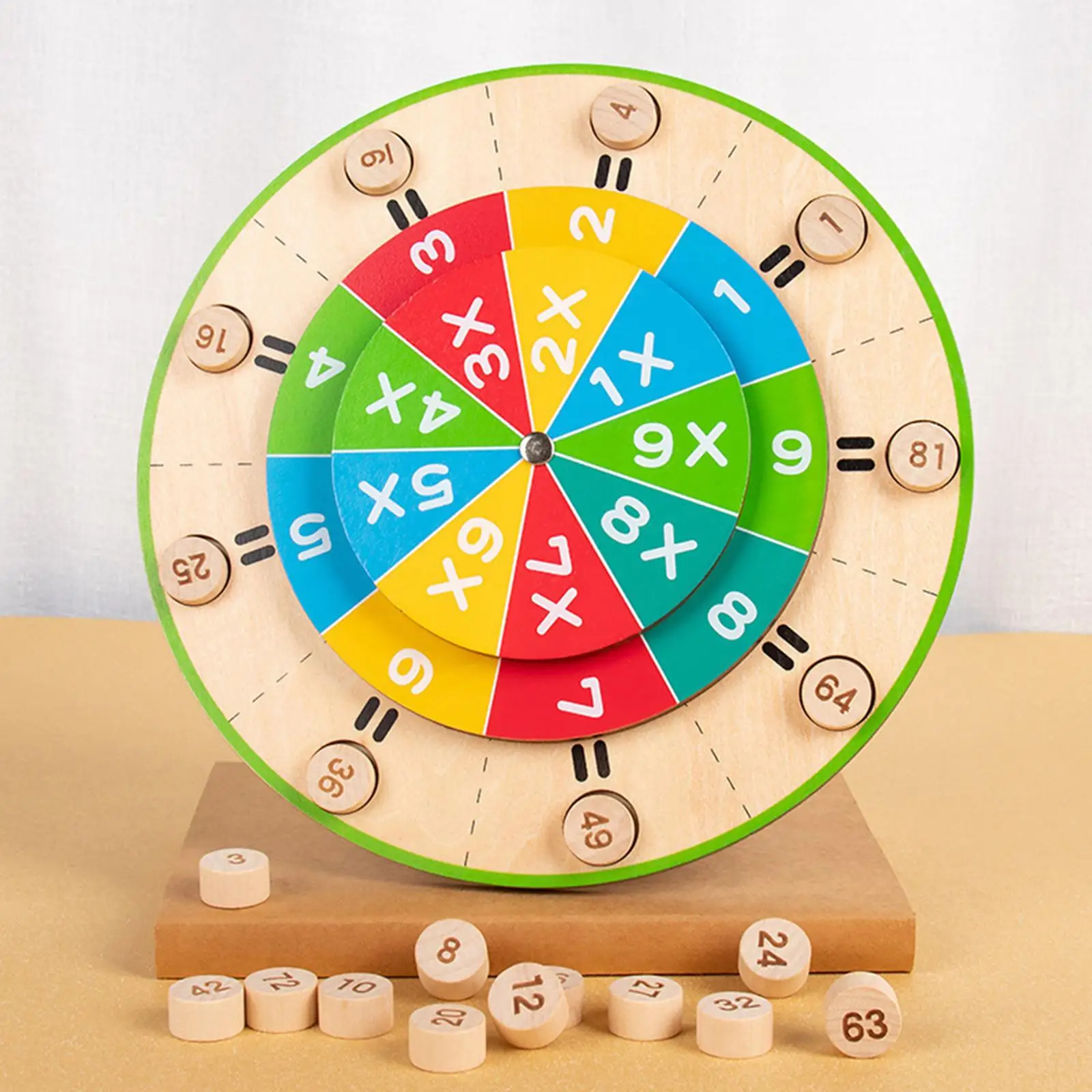 Wooden 99 Multiplication Turntable Math Skills Development Multiplication Enlightenment for Classroom Kids Boys Girls Homeschool