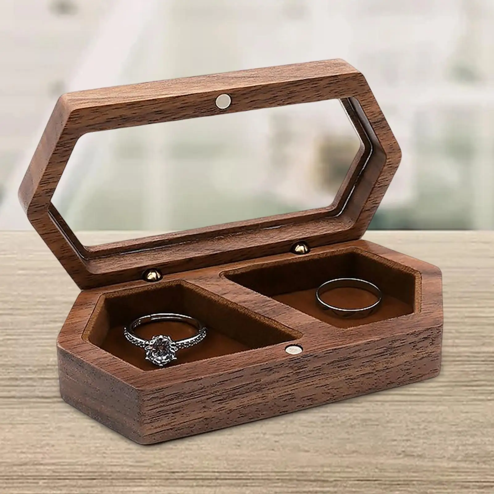 Portable Jewelry Box Wedding Decorations Organizer Box Wooden Diamond Rings Box for Ceremony Wedding Engagement Bracelet Rings
