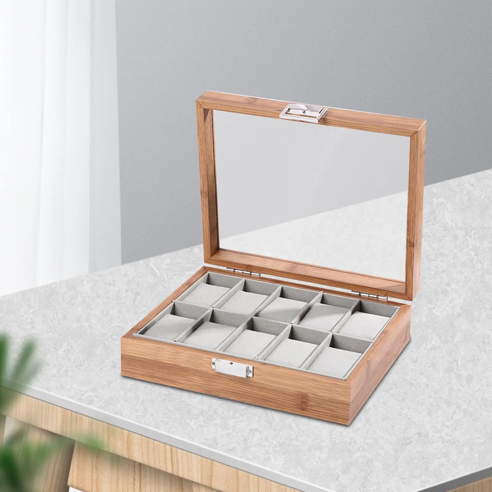 Watch Storage Box Lockable Jewelry Display Case for Home Decor Watches Necklace Bracelet Earrings Men and Women Table Dresser