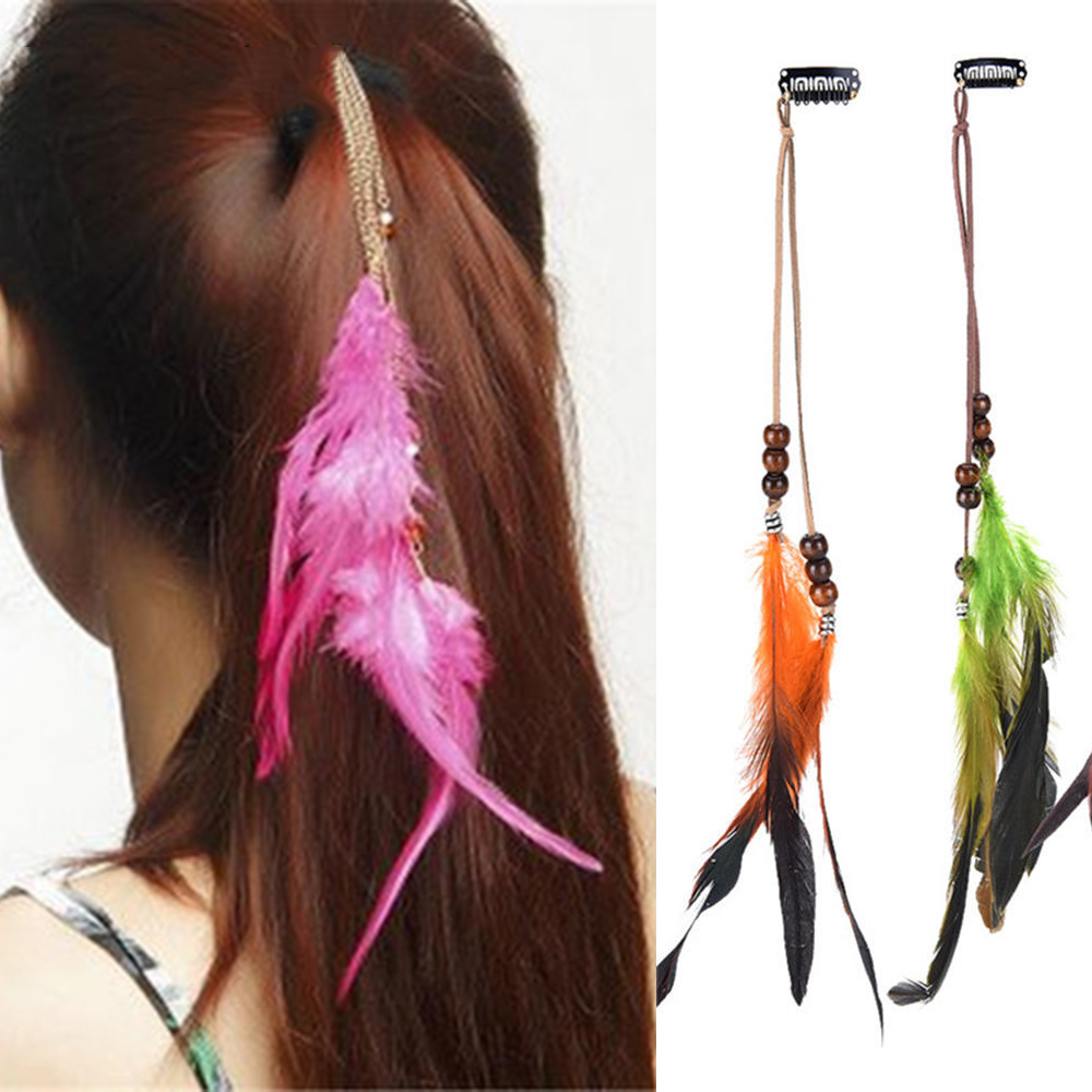 Best of 1 Pc Color Feather Headband Clip Women Bb Piece Indian Style Headdress Girls Feather Hair Ornaments Barrettes Wooden Beads Reviews & Tips