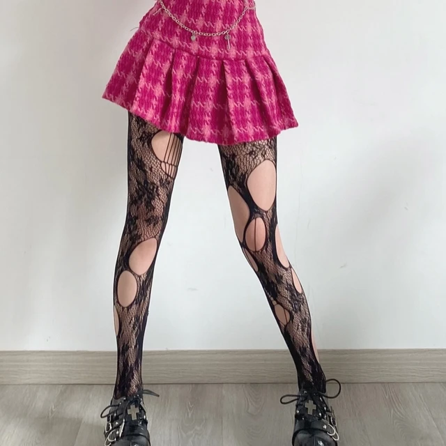 Women Gothic Fishnet Pantyhose Harajuku Lolita Irregular Ripped Hol