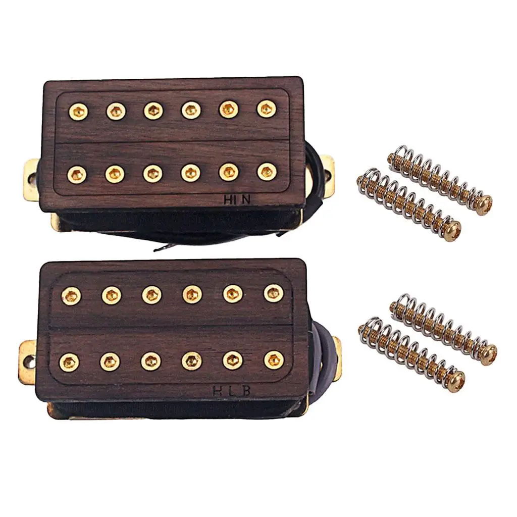 Rose Wood Golden Screws Guitar Pickup Double Coil  Pickups Neck and Bridge Set 50mm