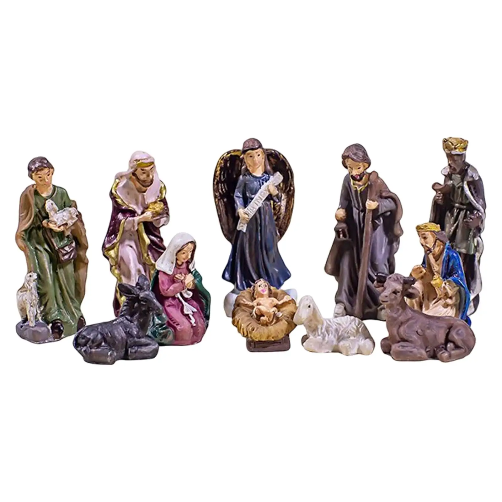 11Pcs Holy Family Figurine Collection Sculpture Hand Painted Resin Ornament