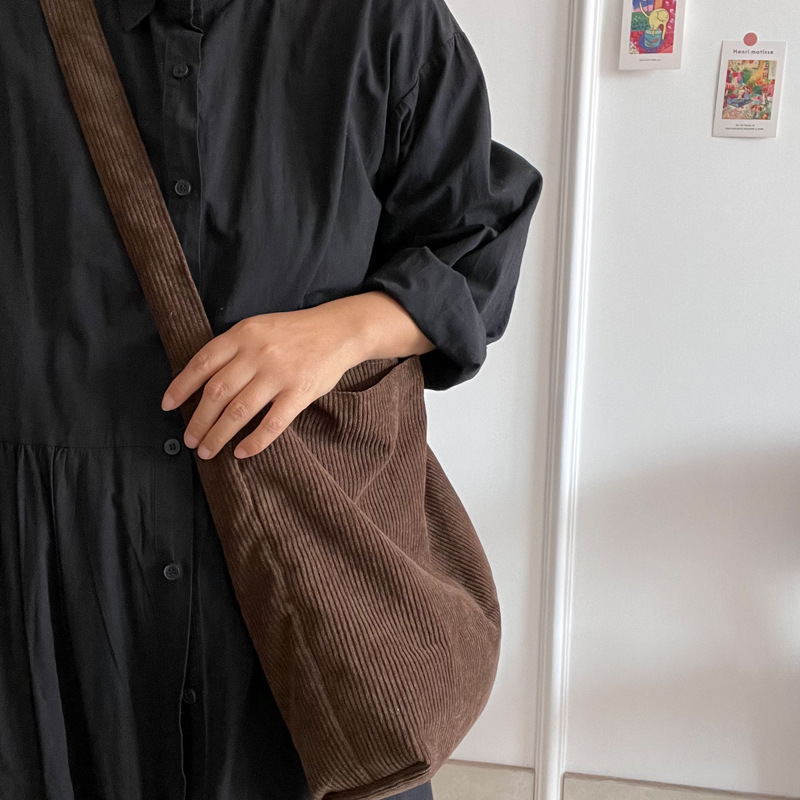 Retro Cord frauen Schulter Tasche Einfache Große Kapazität Weibliche Casual Tote Umhängetaschen Einfarbig Damen Shopper Handtaschen – Detail 21