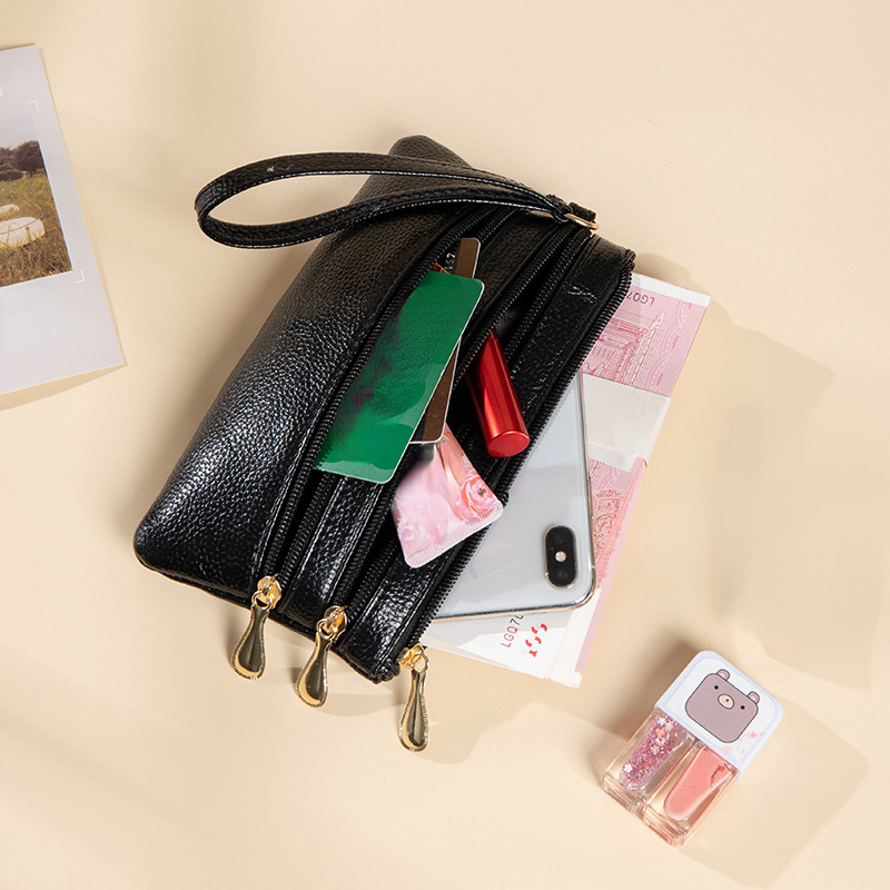 Mode drei Reiß verschluss Damen Leder Geldbörsen große Kapazität einfarbige weibliche Geldbörse Clutch Handtasche weiches Leder Damen Geldbörse – Detail 3
