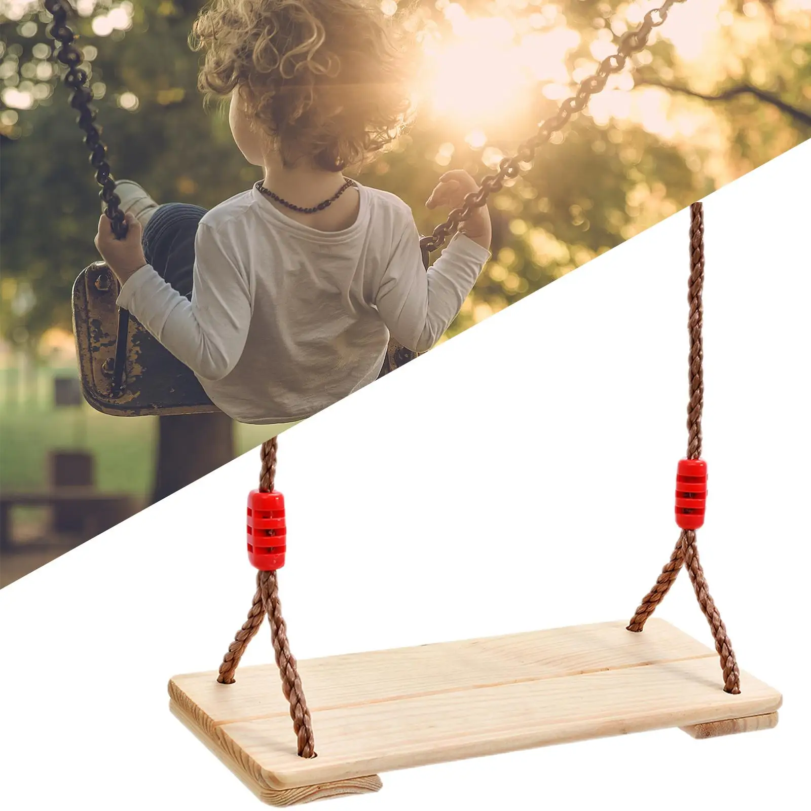 Kids Wooden Swing with Sturdy Rope Garden Swing Seat Chair Toddler Toys Durable Hanging Swing for Park Garden Outdoor Yard Tree