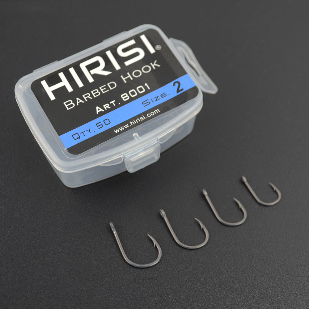 Hirisi 100 Stück Karpfen-Angelhaken mit Widerhaken, beschichtet, mit Ösen-Design in Japan, hergestellt aus Kohlenstoffstahl 8001, mit spleißbarer Box – Detail 6