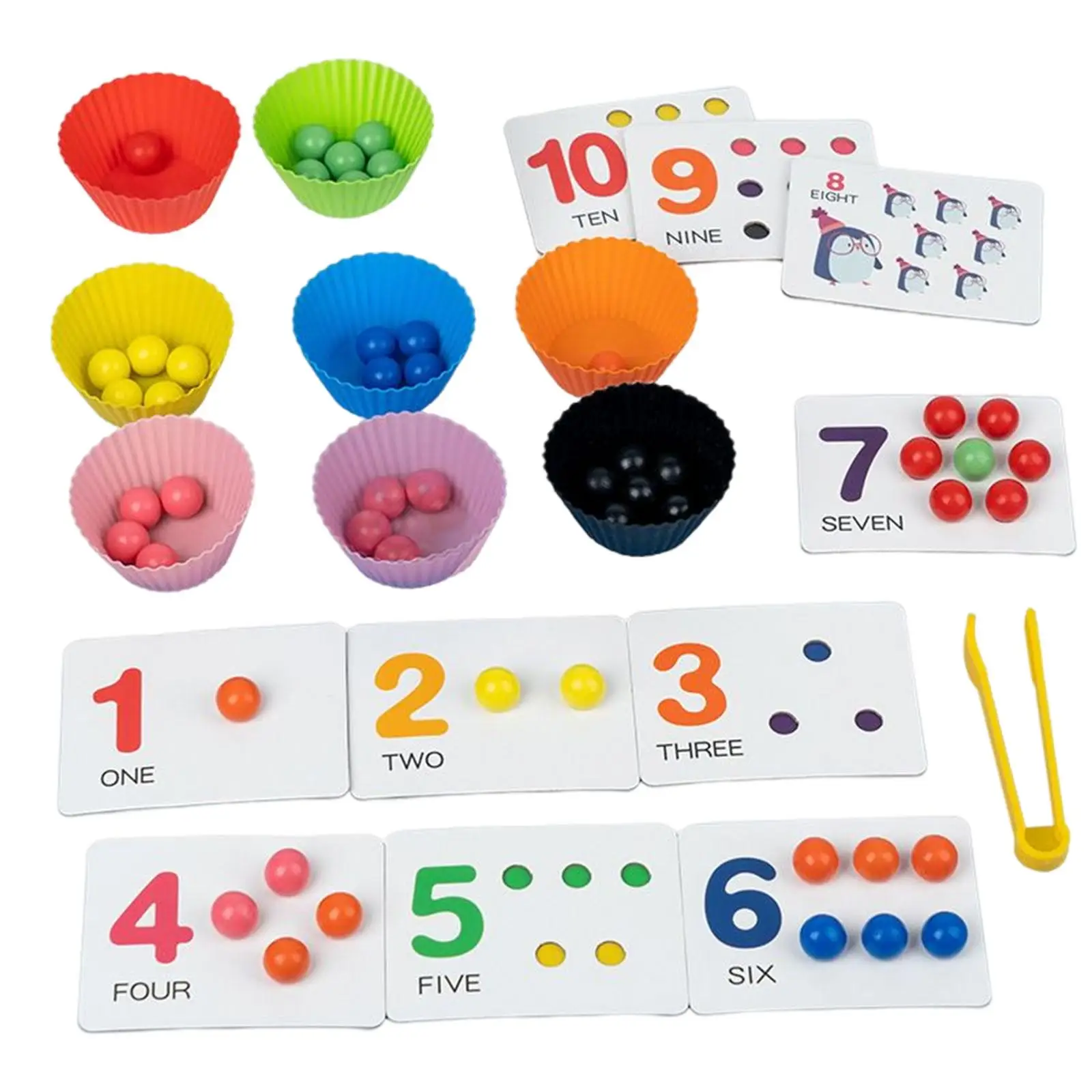 Wooden Rainbow Balls in Cups Math Manipulatives Preschool Learning Toy Wooden Peg Board Game Clip Bead Game for Children