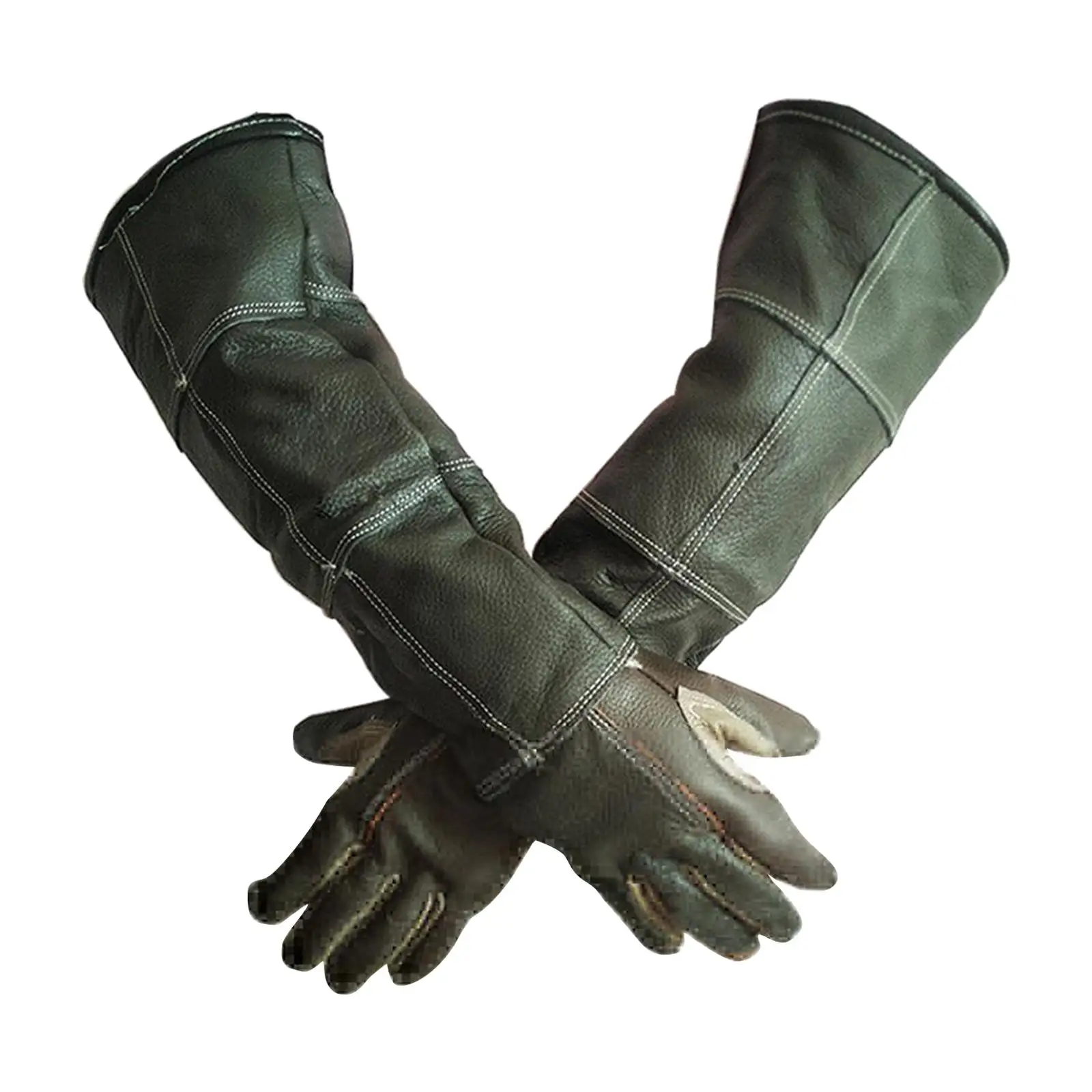 2pc Anti-bite safety bite gloves for Catch dog,cat,reptile,animal long leather greenPets grasping biting protective gloves