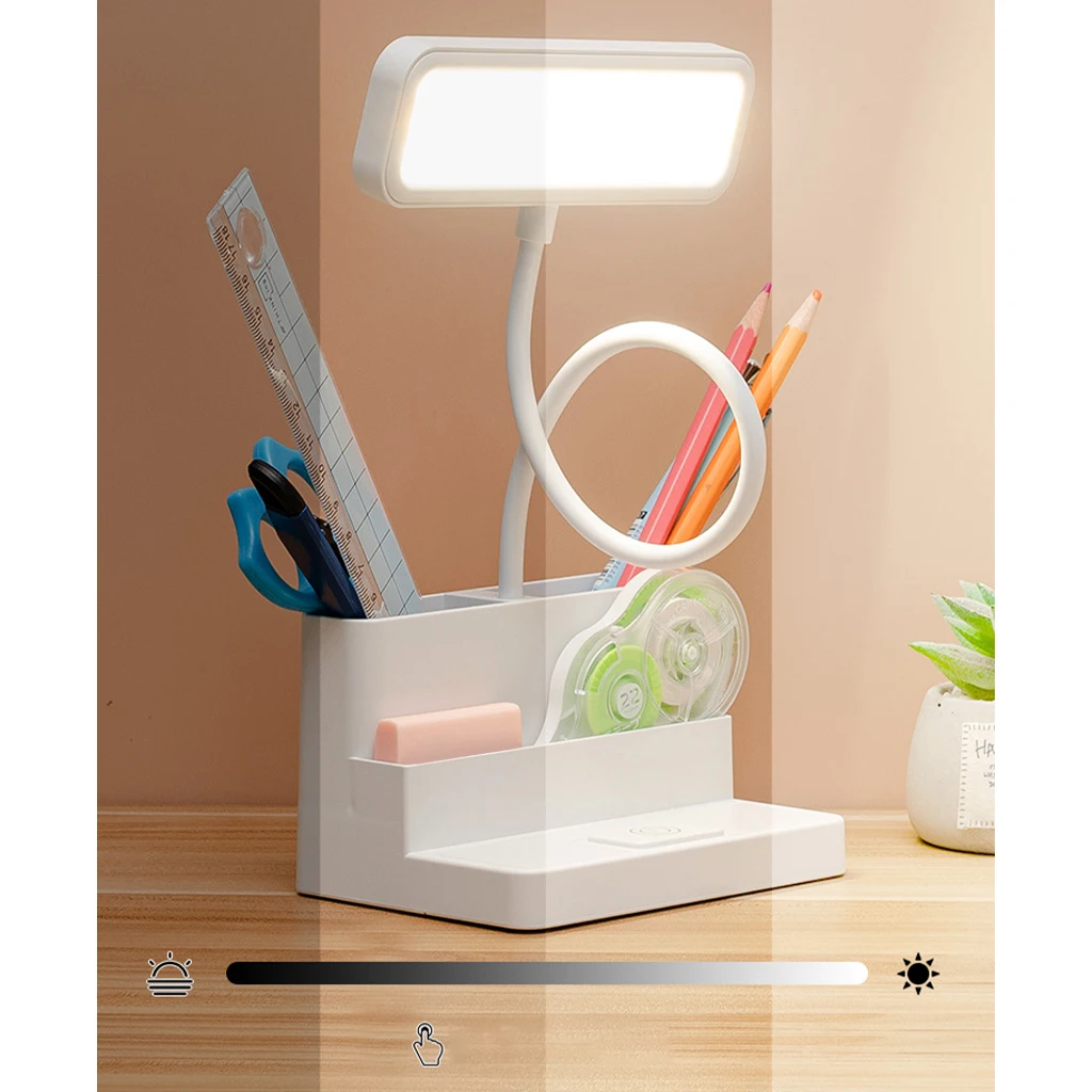 Dimmable Study Reading LED Desk Lamp with Pen Holder Table Light Nightlight