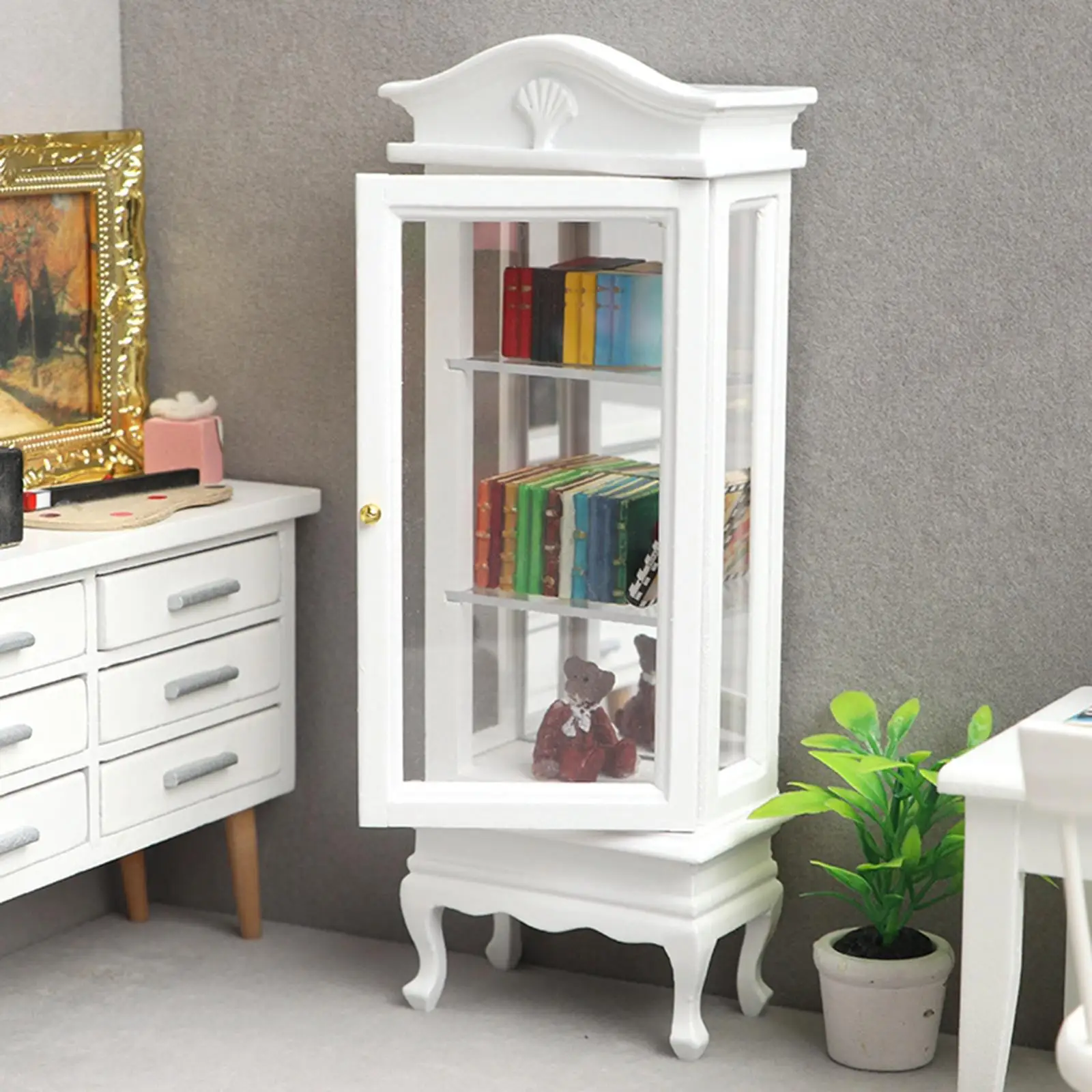 Mini Dollhouse White Cabinet Bedroom Micro Landscape Dining Room Furniture Life Scene 1:12 Scale Decor Scenery Supplies