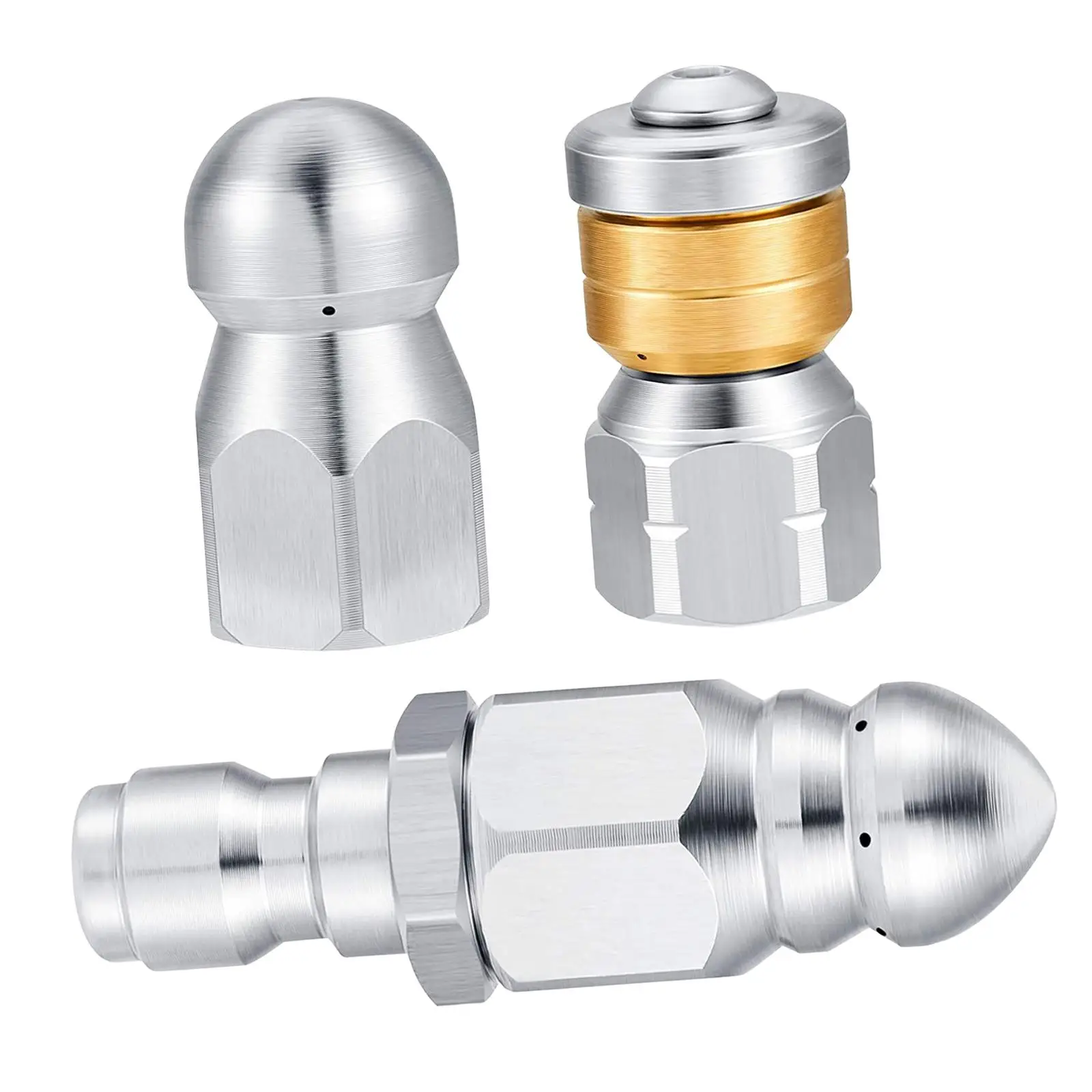 3Pcs Sewer Jetter Nozzle Stainless Steel Rotating Button Nose Sewer Jetting Nozzle for Pressure Washer Drain Jetting Hose